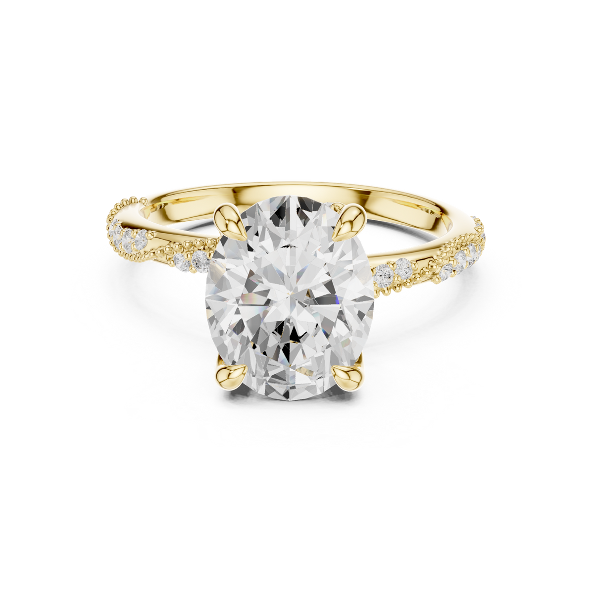 14K Solid Gold Lab Diamond Solitaire Ring, Yellow Gold
