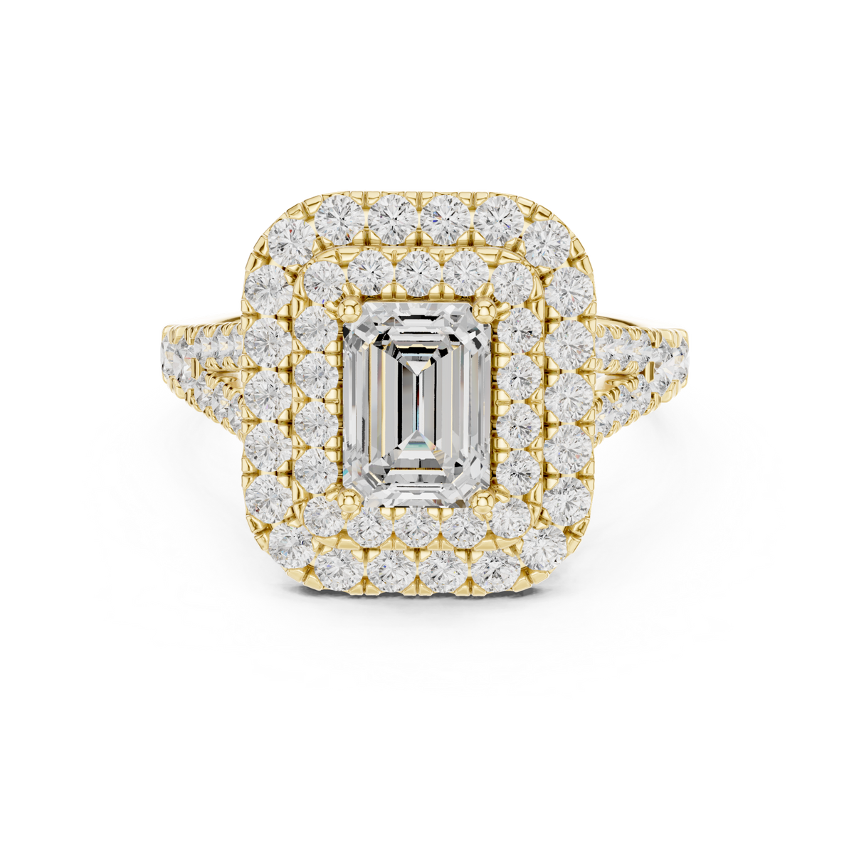 14K Solid Gold Lab Diamond Halo Ring, Yellow Gold