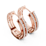 14K Solid Gold Lab Diamond Huggie Earrings, Rose Gold, view 2
