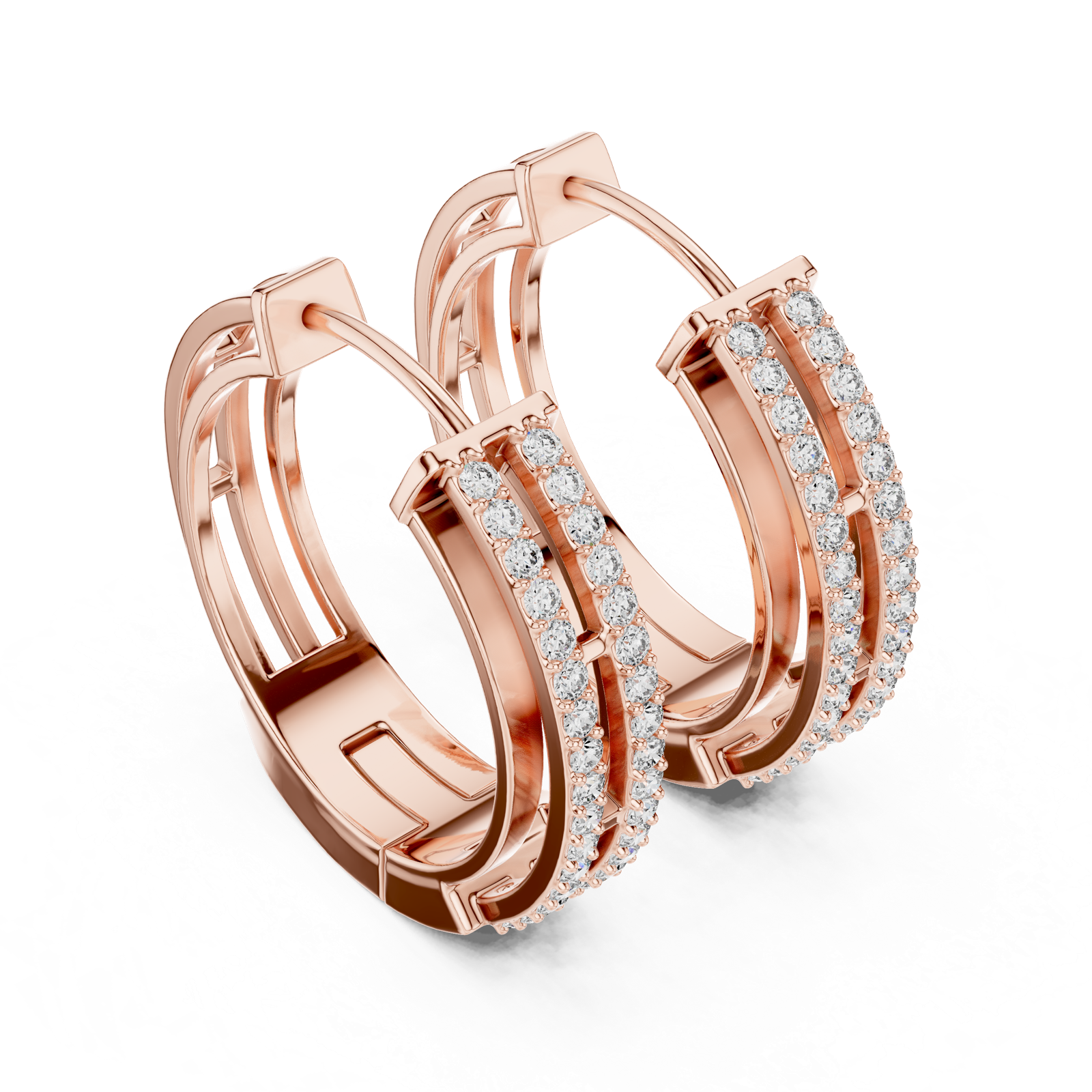 14K Solid Gold Lab Diamond Huggie Earrings, Rose Gold, view 2