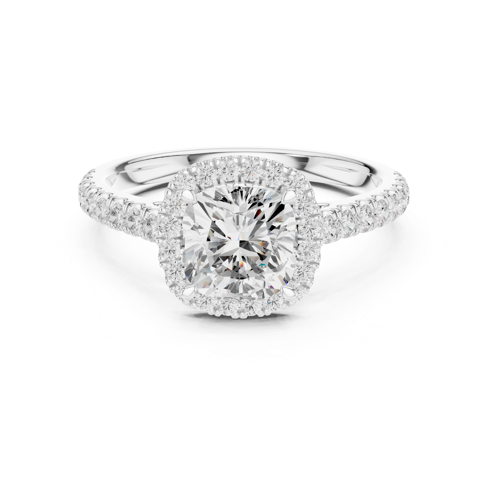 Gold Ring DDLR-118, Cushion center stone, White Gold, view 4