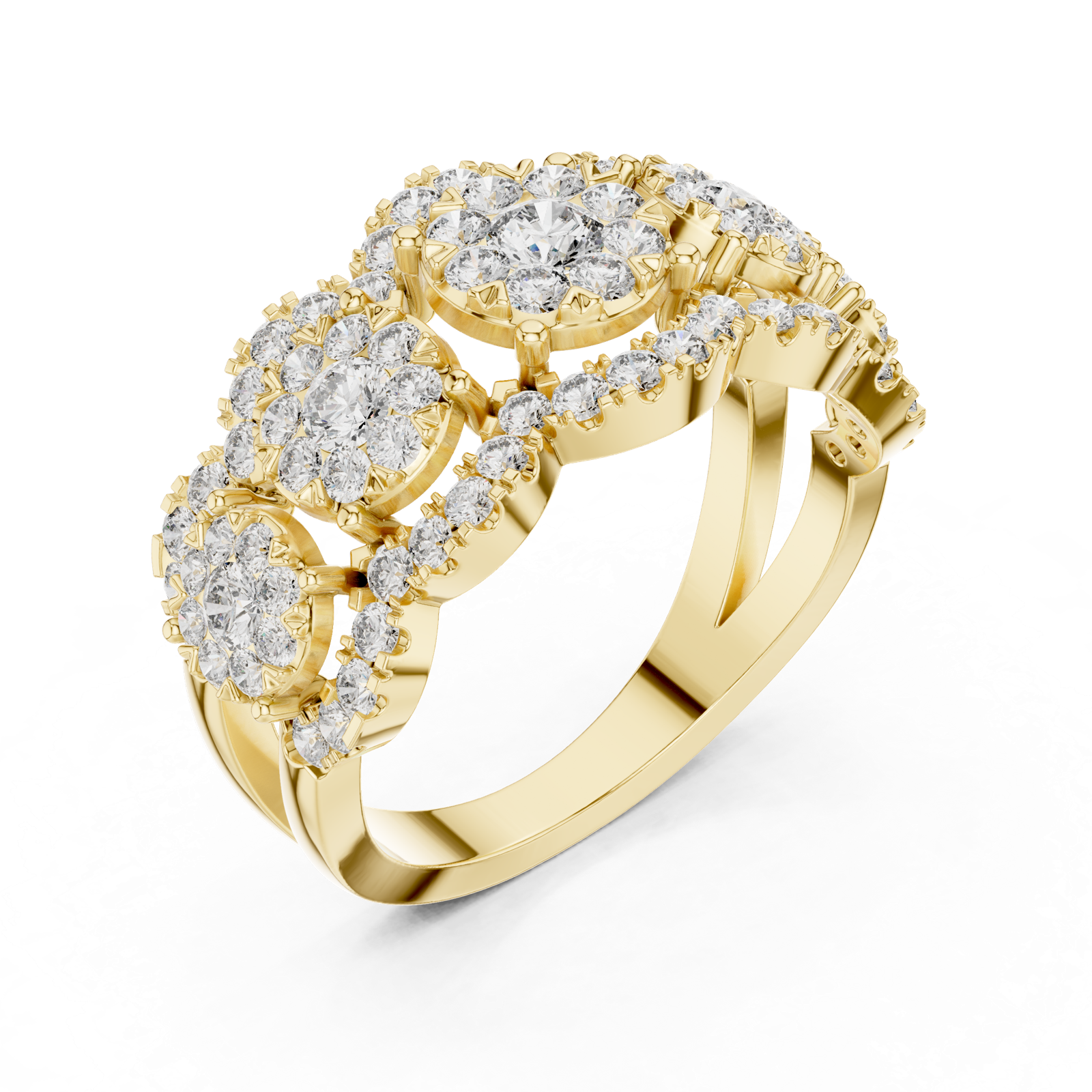 14K Solid Gold Lab Diamond Three-Stone Ring, Yellow Gold, view 2