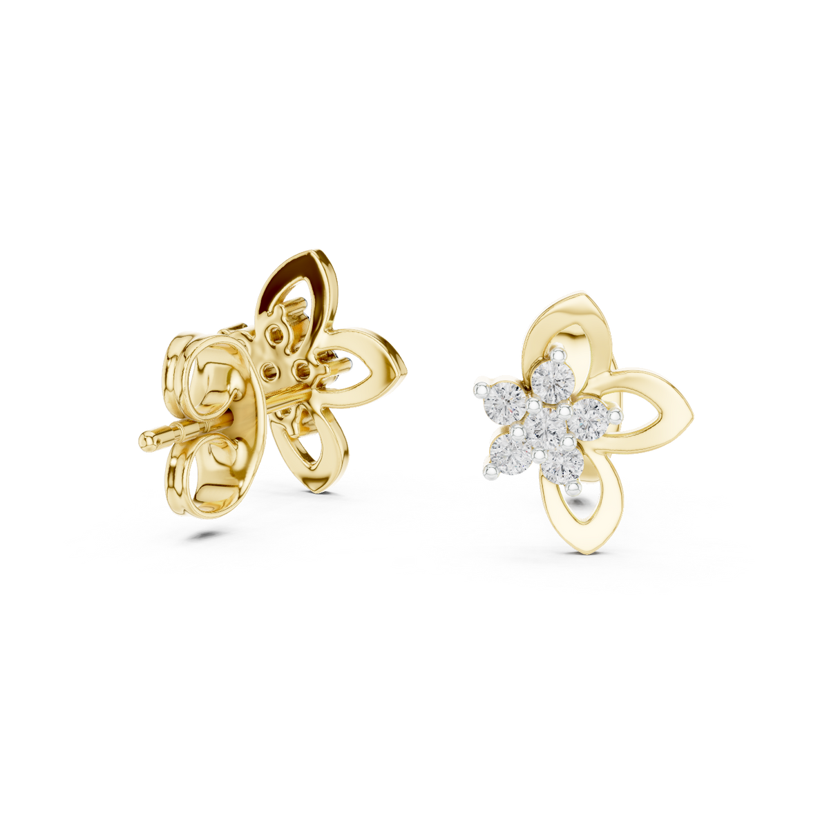 14K Solid Gold Lab Diamond Flower Cluster Earrings, Yellow Gold, view 1