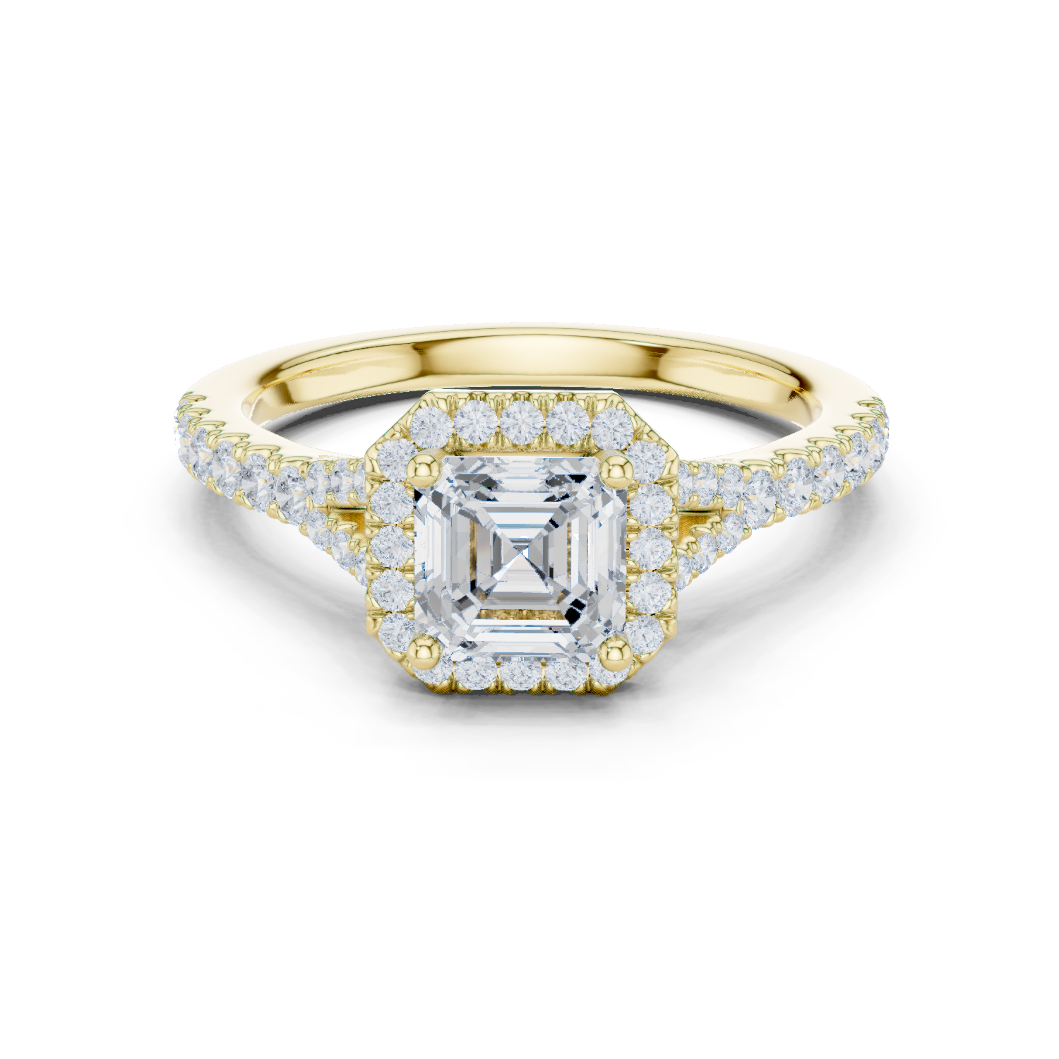 Gold Ring DDLR-043, Asscher center stone, Yellow Gold