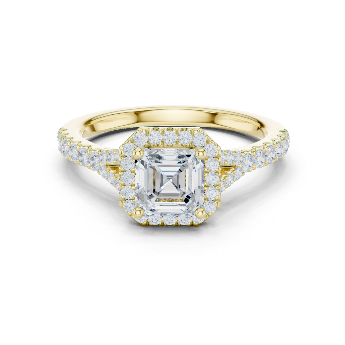 Gold Ring, Asscher center stone, Yellow Gold