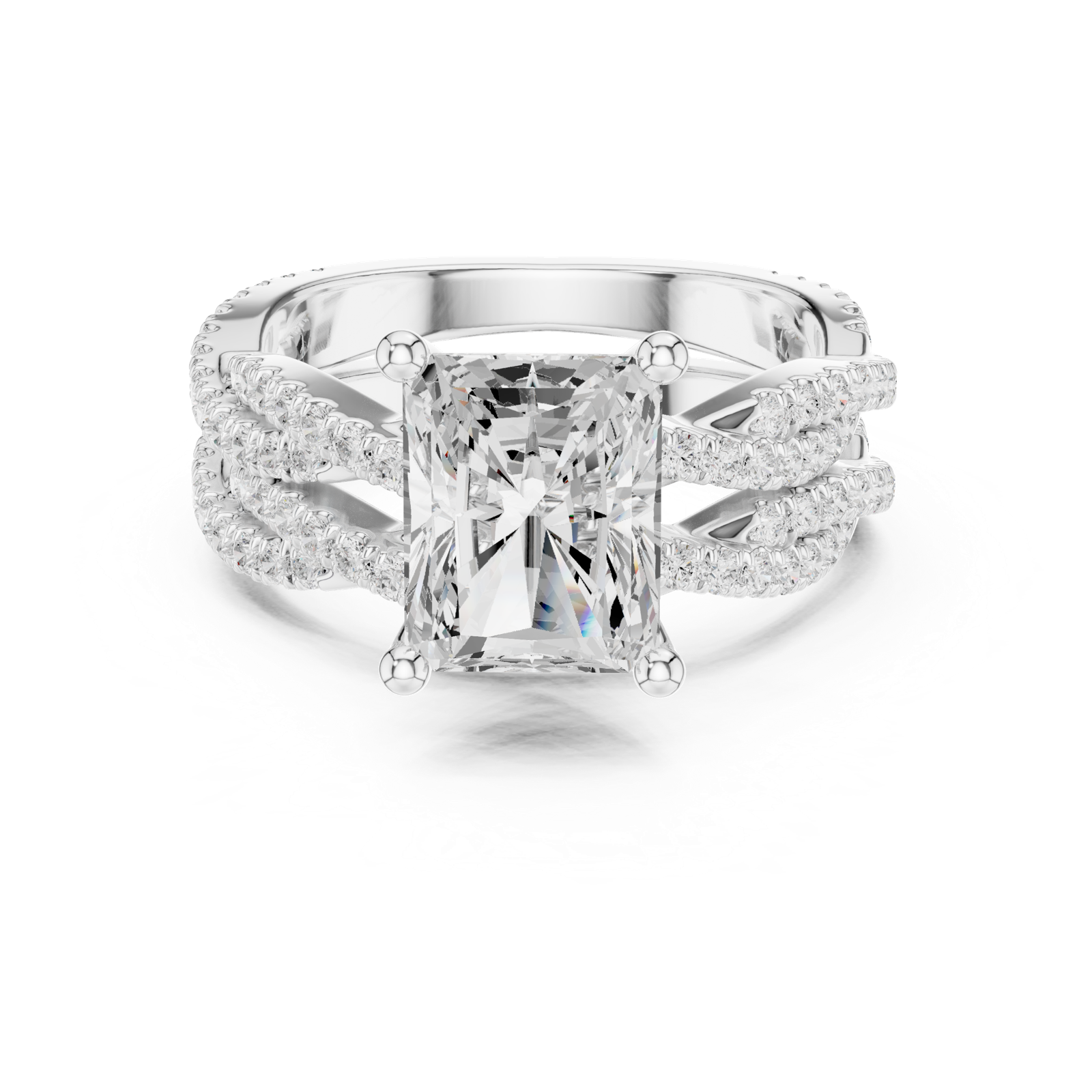 Gold Ring DDLR-300, Radiant center stone, White Gold, view 4