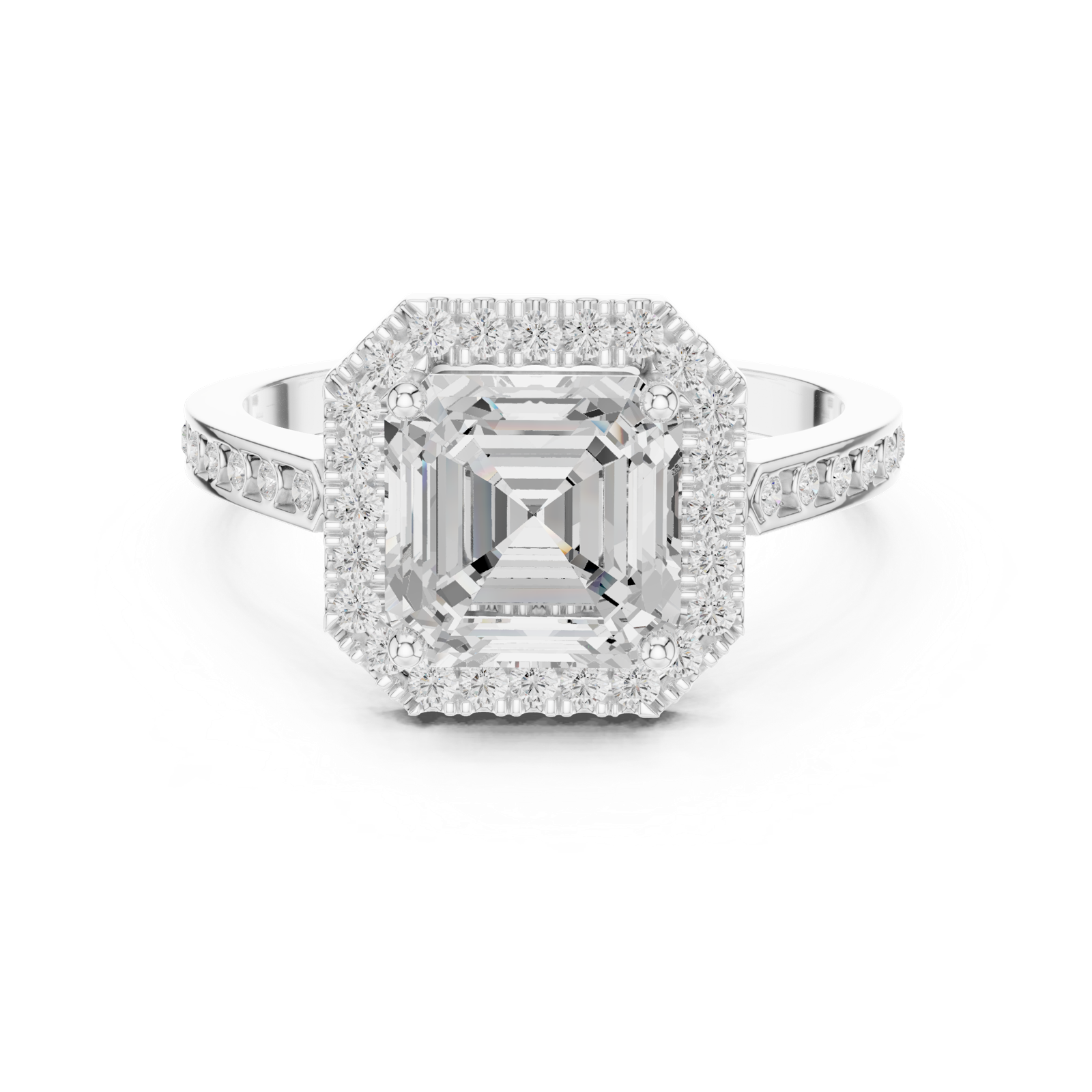 Gold Ring, Asscher center stone, White Gold, view 4