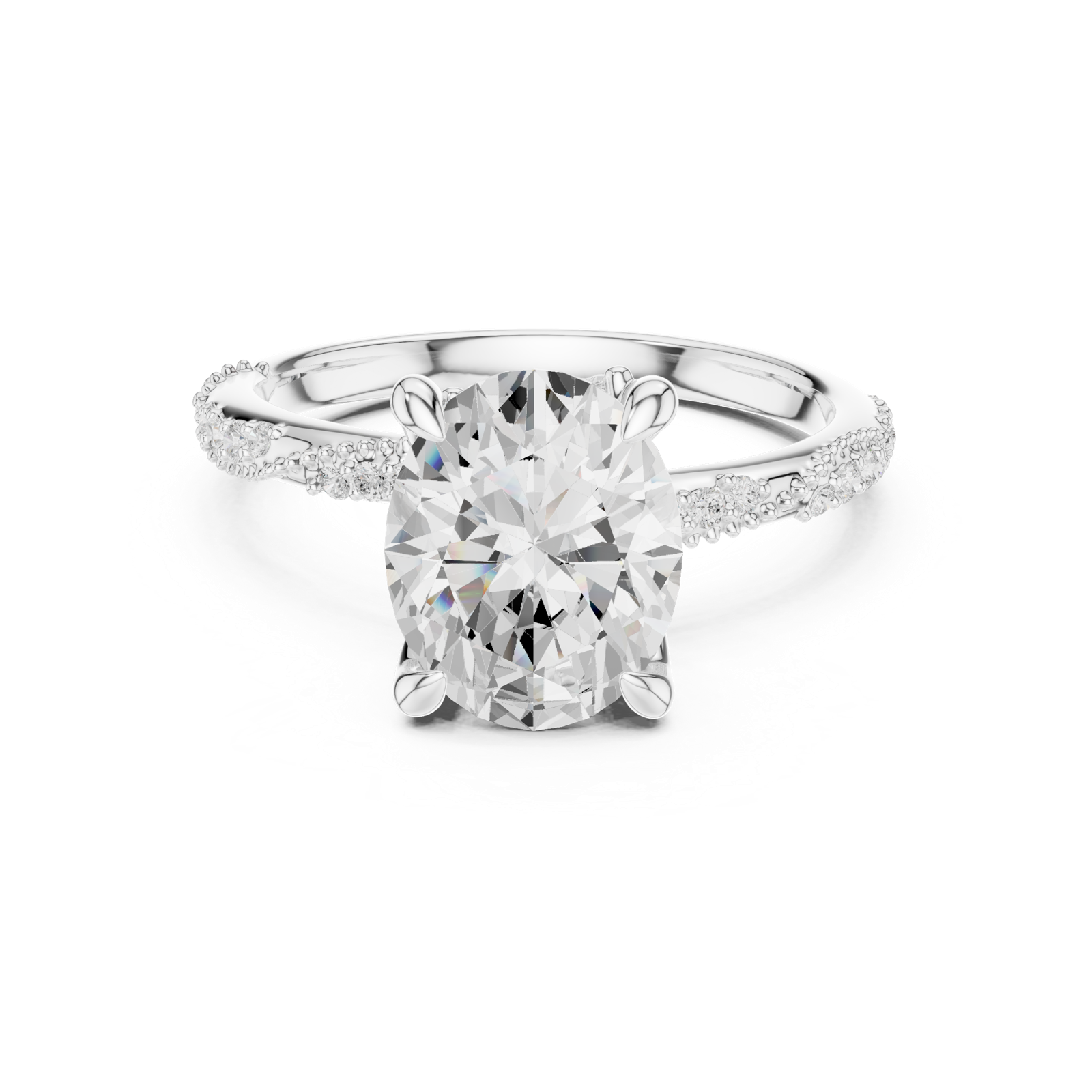 Gold Ring DDLR-167, Oval center stone, White Gold, view 4