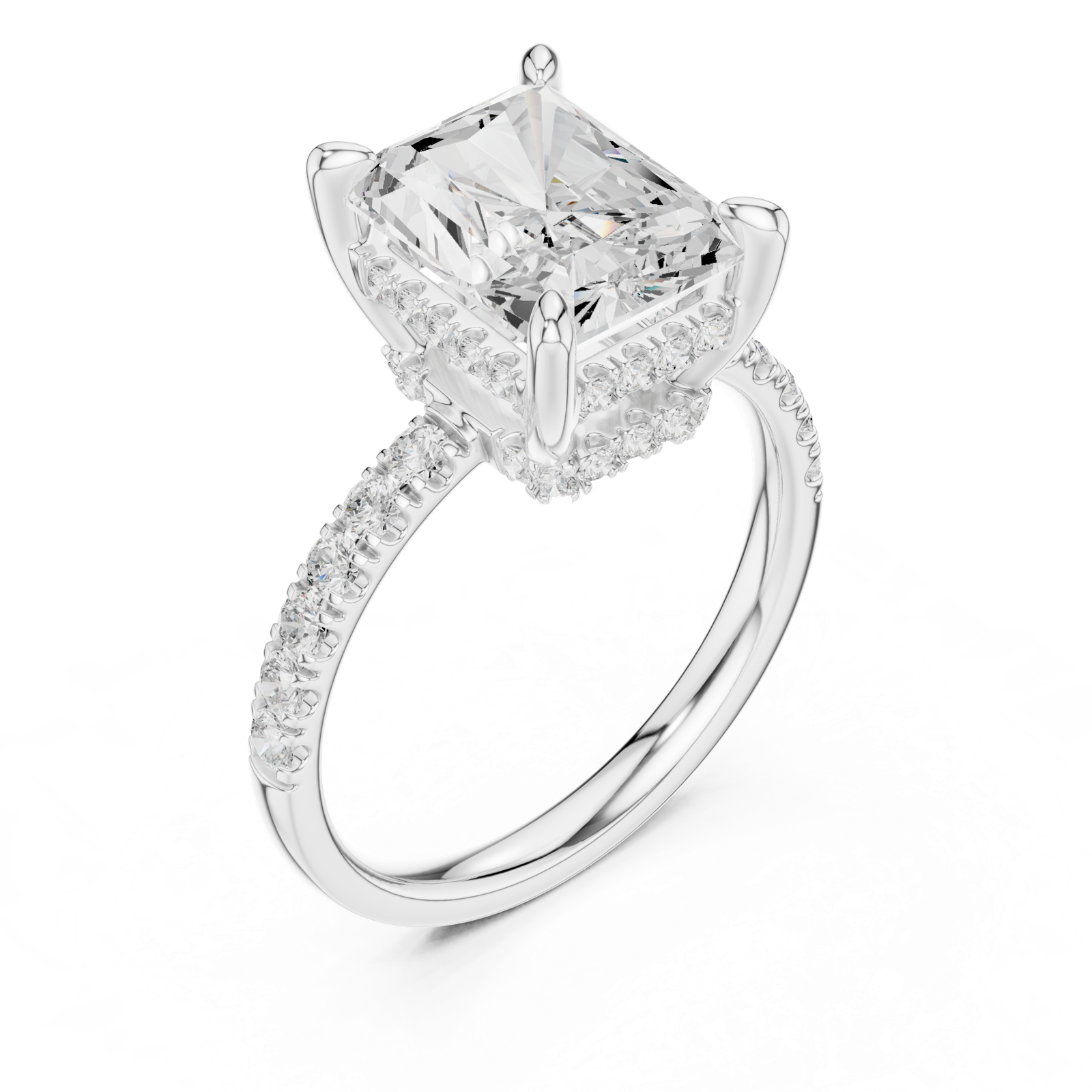 Gold Ring DDLR-259, Radiant center stone, White Gold, view 2