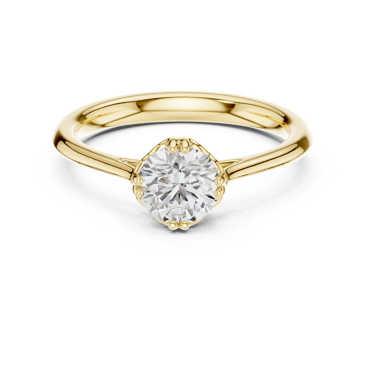 14K Solid Gold Lab Diamond Solitaire Ring, Yellow Gold