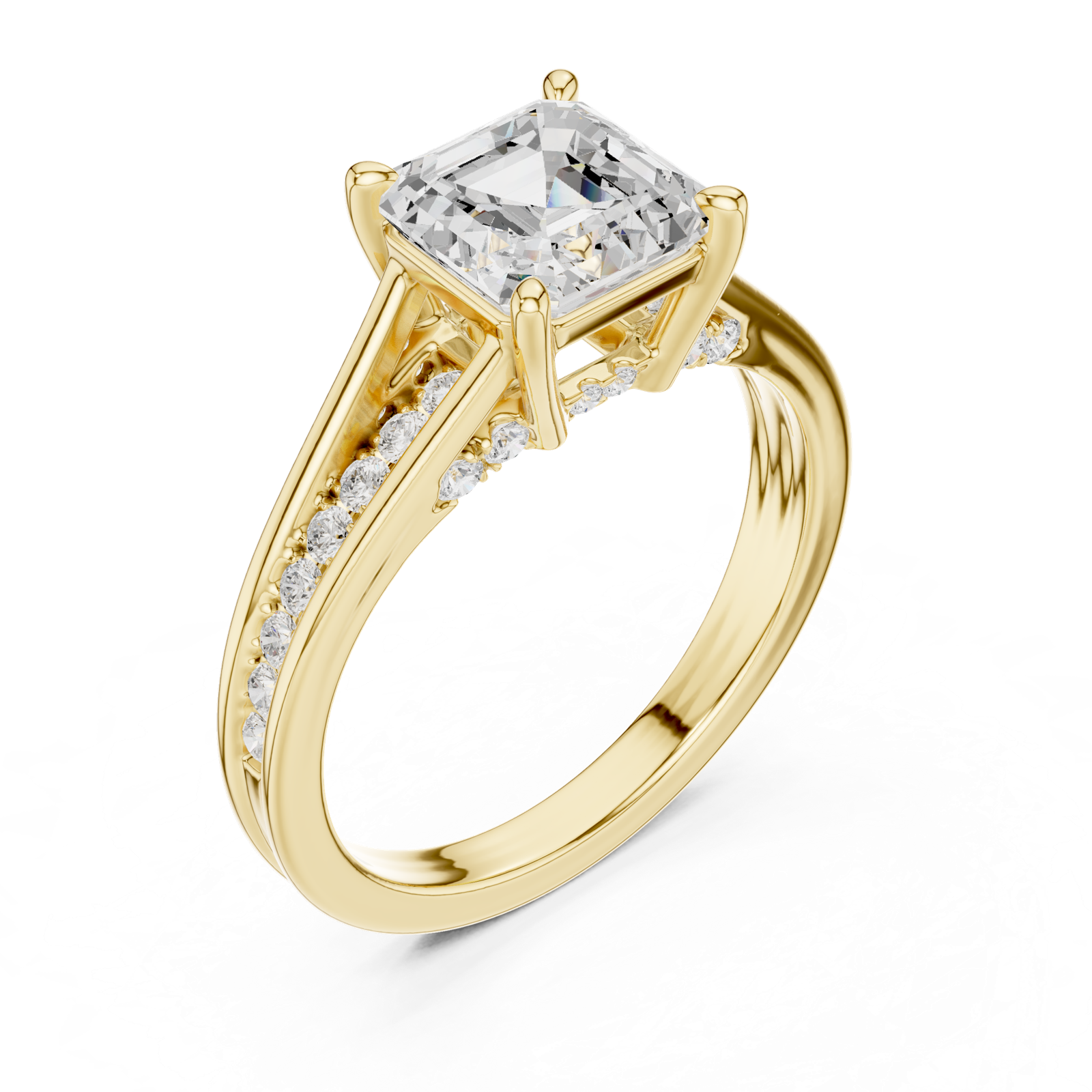 Gold Ring, Asscher center stone, Yellow Gold, view 2