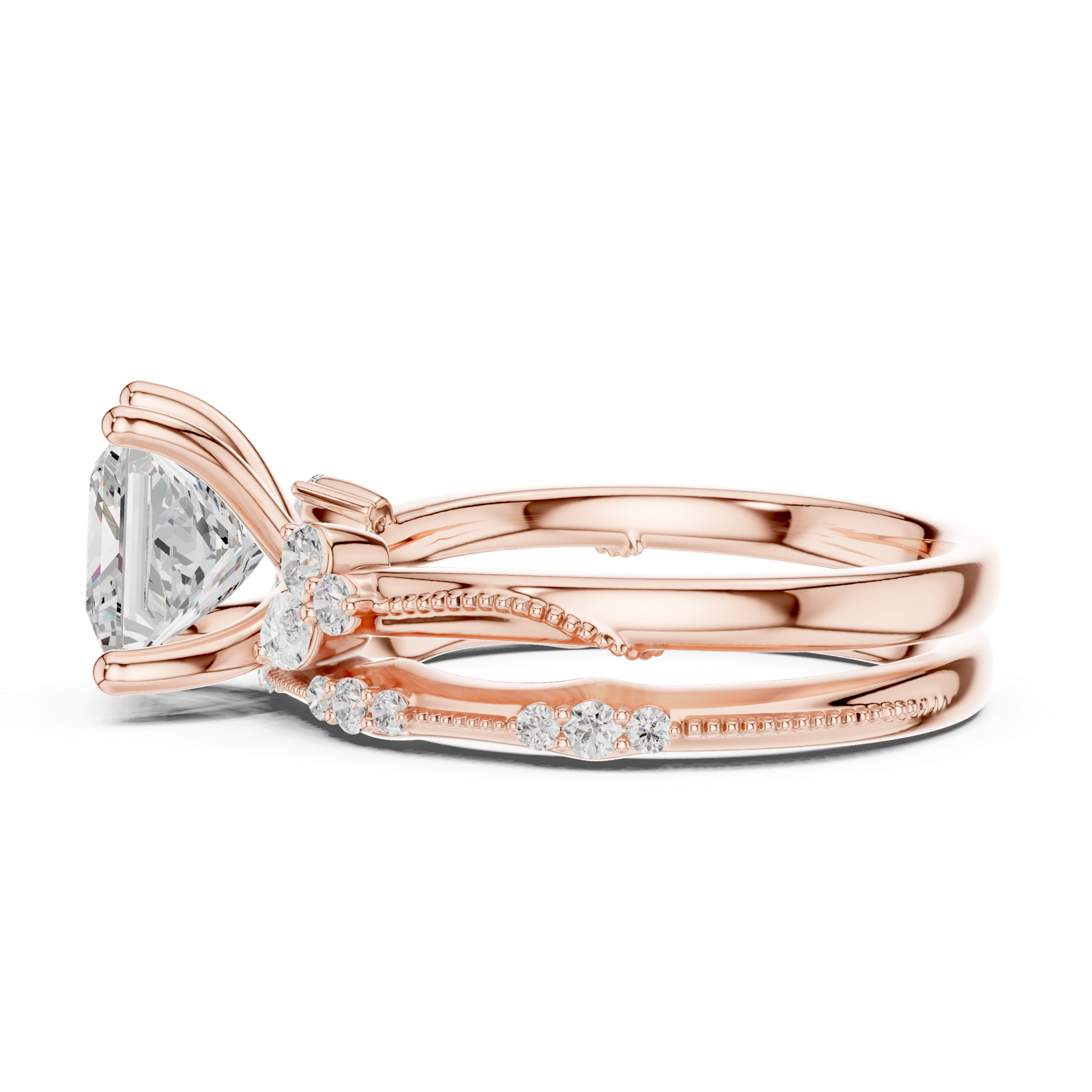 Gold Ring DDLR-299, Princess center stone, Rose Gold, view 3