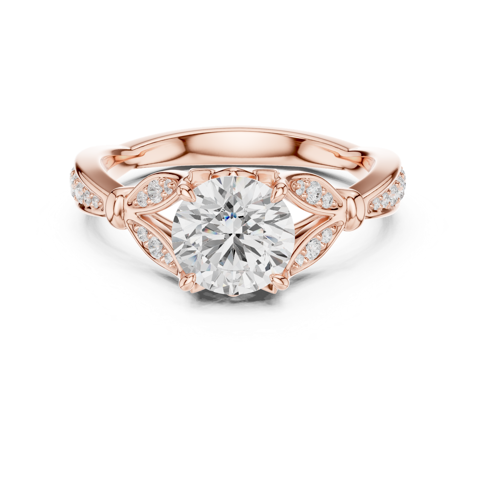 Gold Ring DDLR-257, Round center stone, Rose Gold, view 4