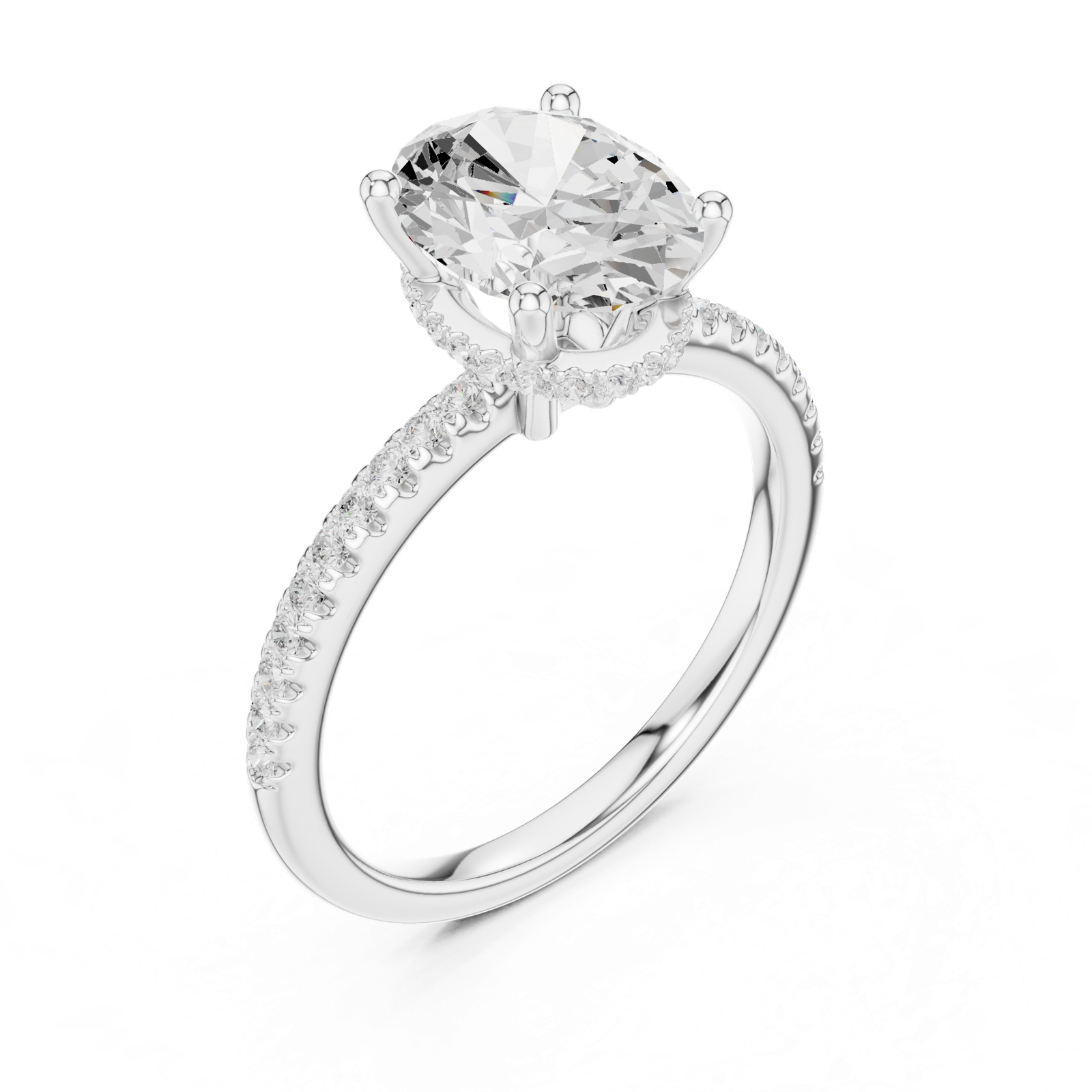 Gold Ring DDLR-177, Oval center stone, White Gold, view 2