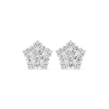 14K Solid Gold Lab Diamond Flower Cluster Earrings, White Gold