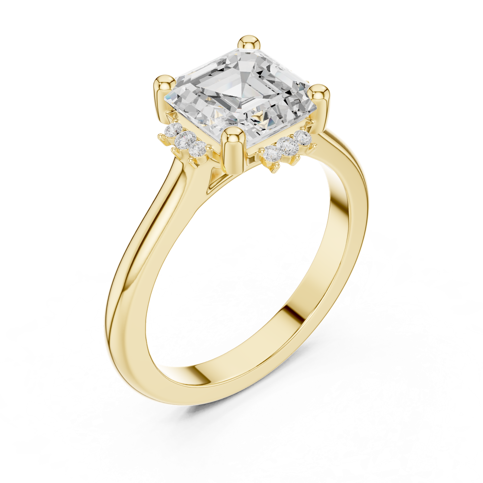 Gold Jewelry, Asscher center stone, Yellow Gold, view 2