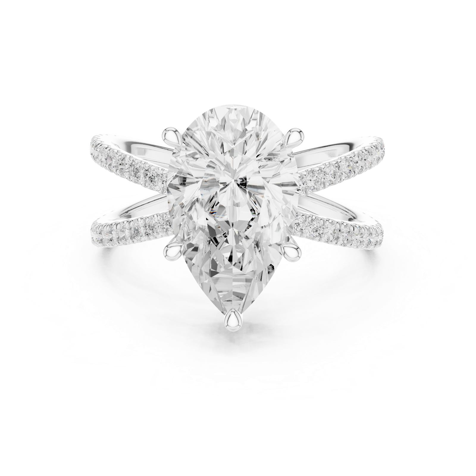 Gold Jewelry L36-25, Pear center stone, White Gold, view 4