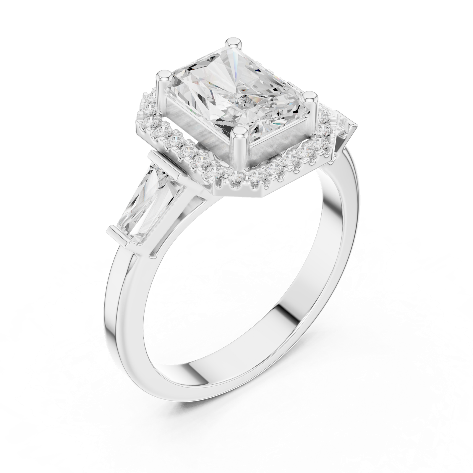 Gold Ring DDLR-342, Radiant center stone, White Gold, view 2