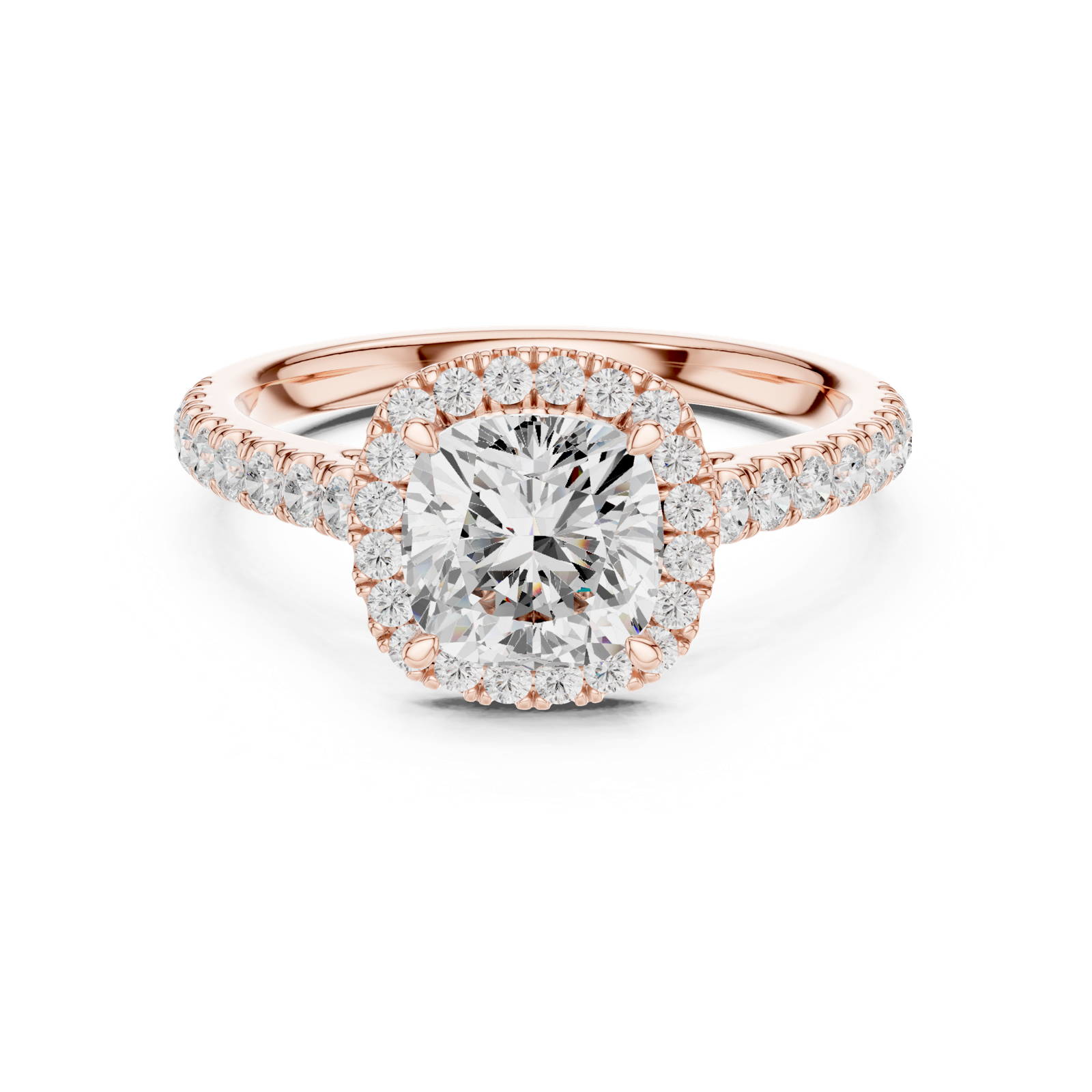 Gold Ring DDLR-118, Cushion center stone, Rose Gold, view 4