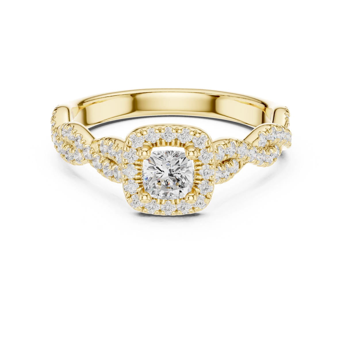 14K Solid Gold Lab Diamond Halo Ring, Yellow Gold