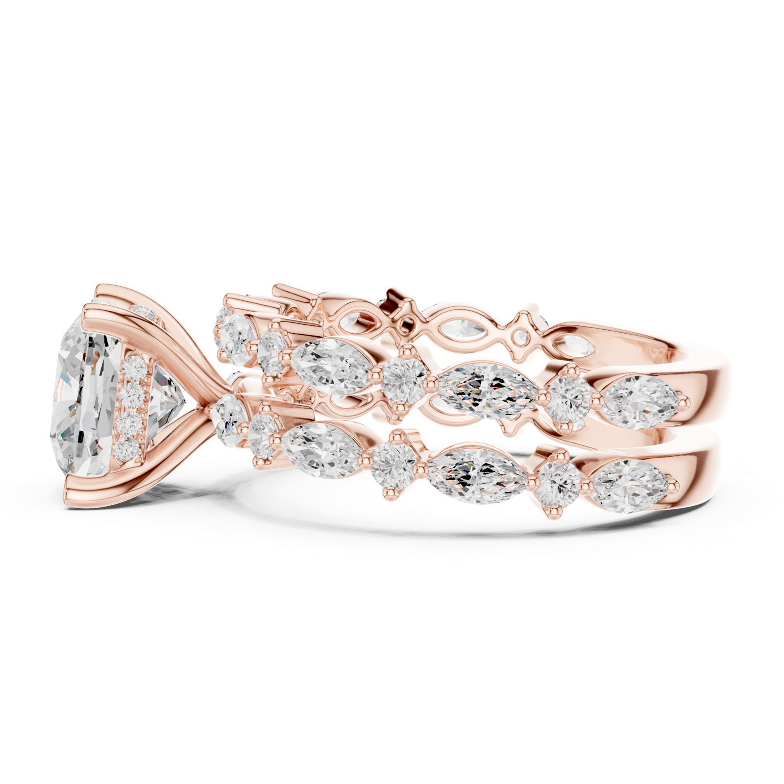 Gold Ring DDLR-301, Cushion center stone, Rose Gold, view 3