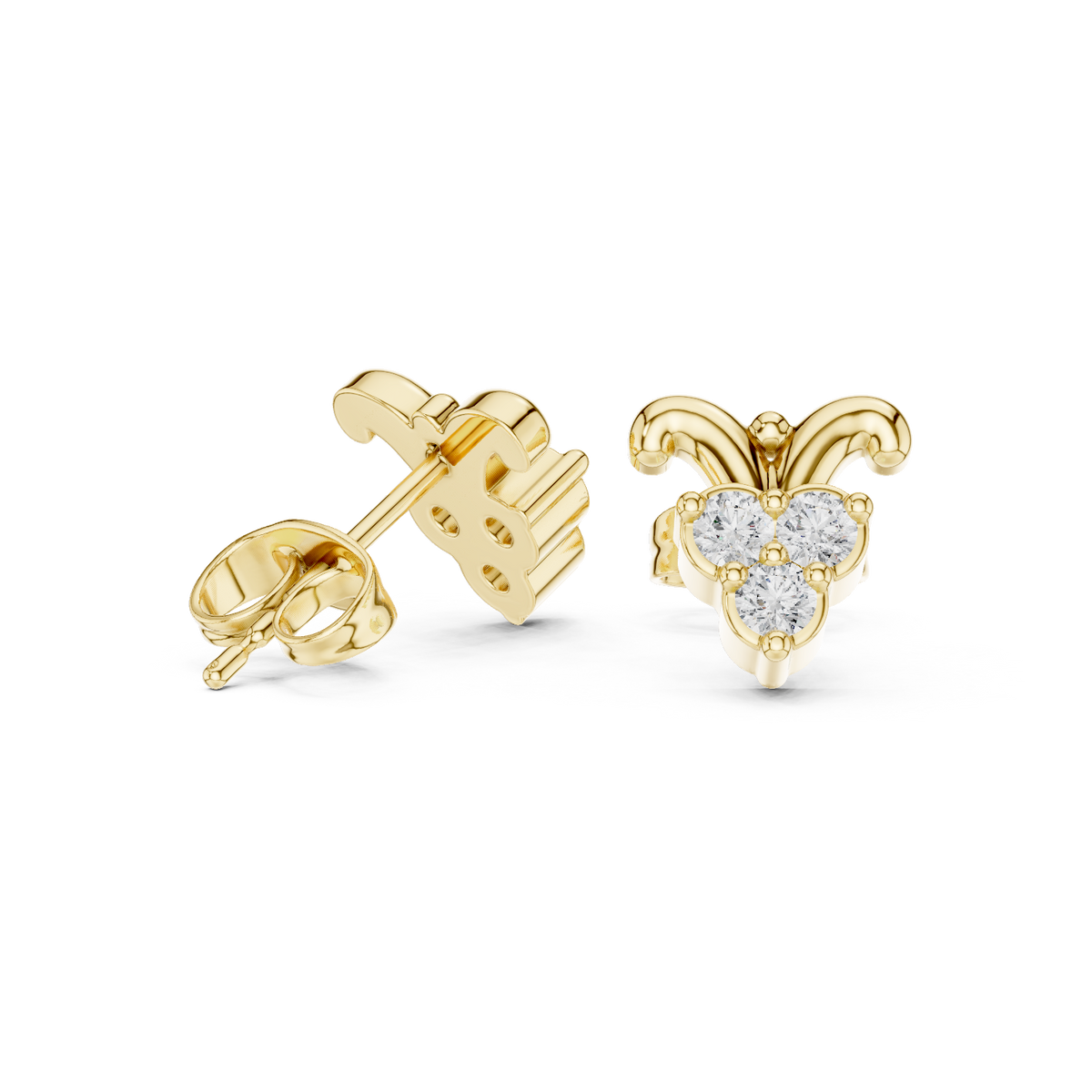 14K Solid Gold Lab Diamond Butterfly Cluster Earrings, Yellow Gold, view 1