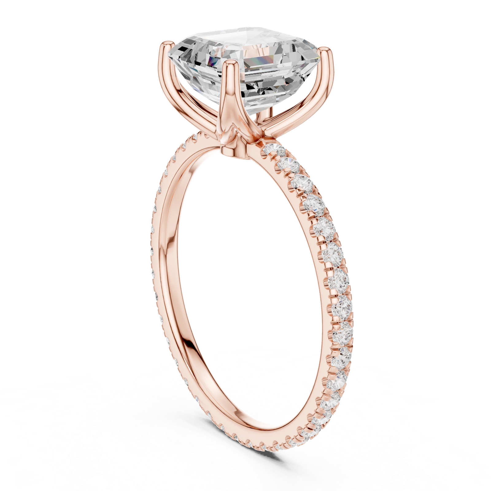 Gold Jewelry, Asscher center stone, Rose Gold, view 1