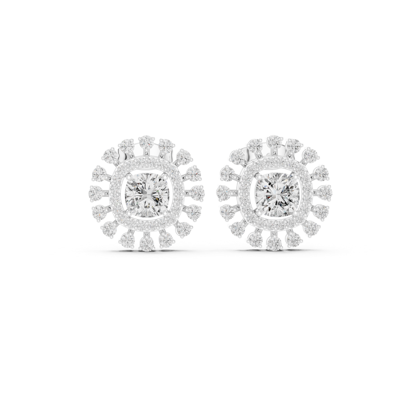 14K Solid Gold Lab Diamond Halo Earrings, White Gold