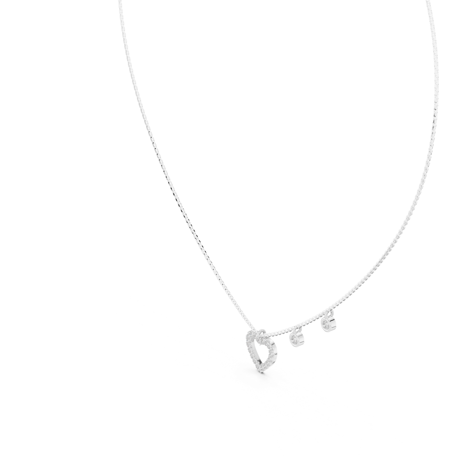 14K Solid Gold Lab Diamond Heart Pendant Necklace, White Gold, view 2