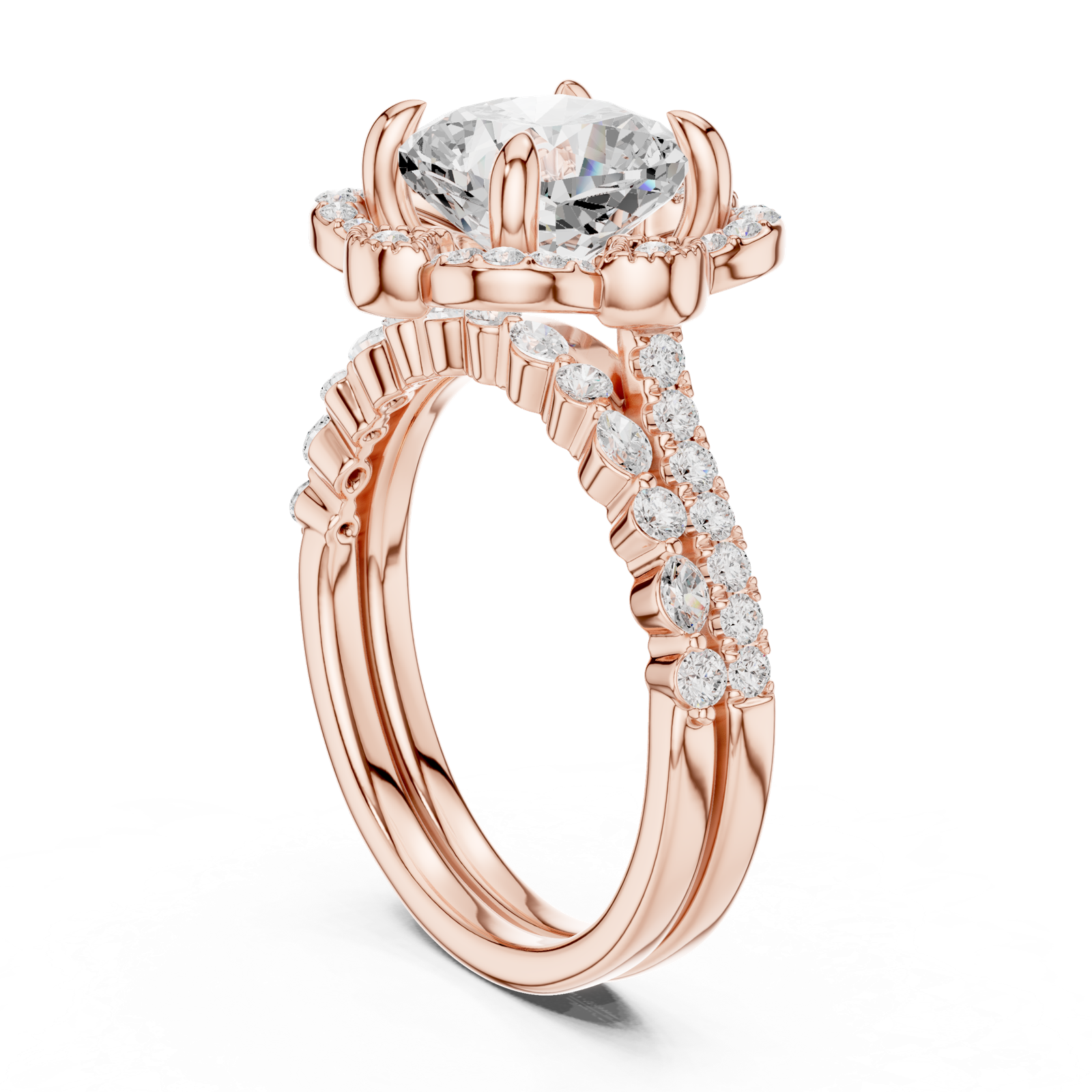 Gold Ring, Cushion center stone, Rose Gold, view 1