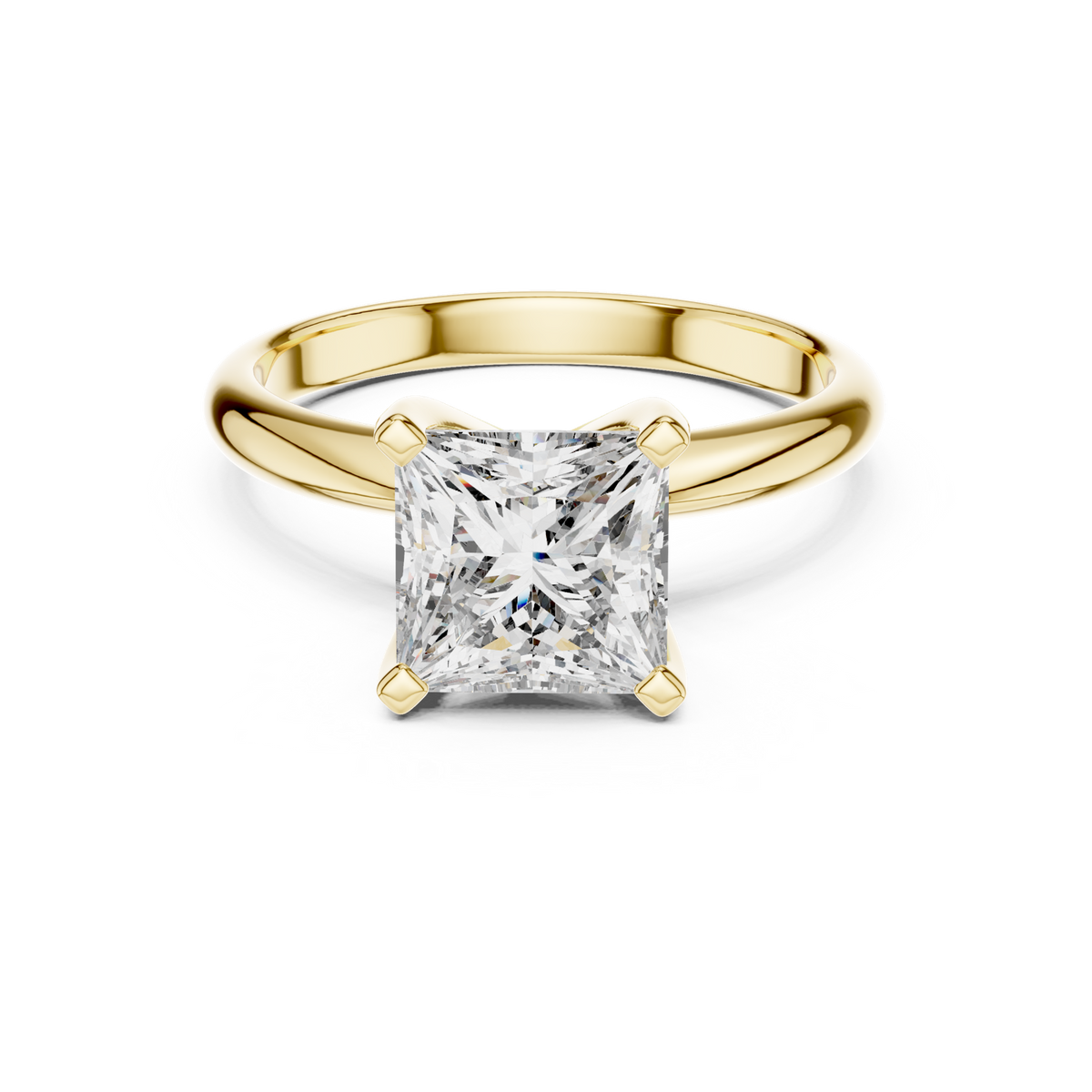 14K Solid Gold Lab Diamond Solitaire Ring, Yellow Gold