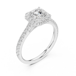 Gold Halo Pave Engagement Ring, Asscher center stone, White Gold, view 2