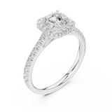 Gold Halo Pave Engagement Ring, Asscher center stone, White Gold, view 2