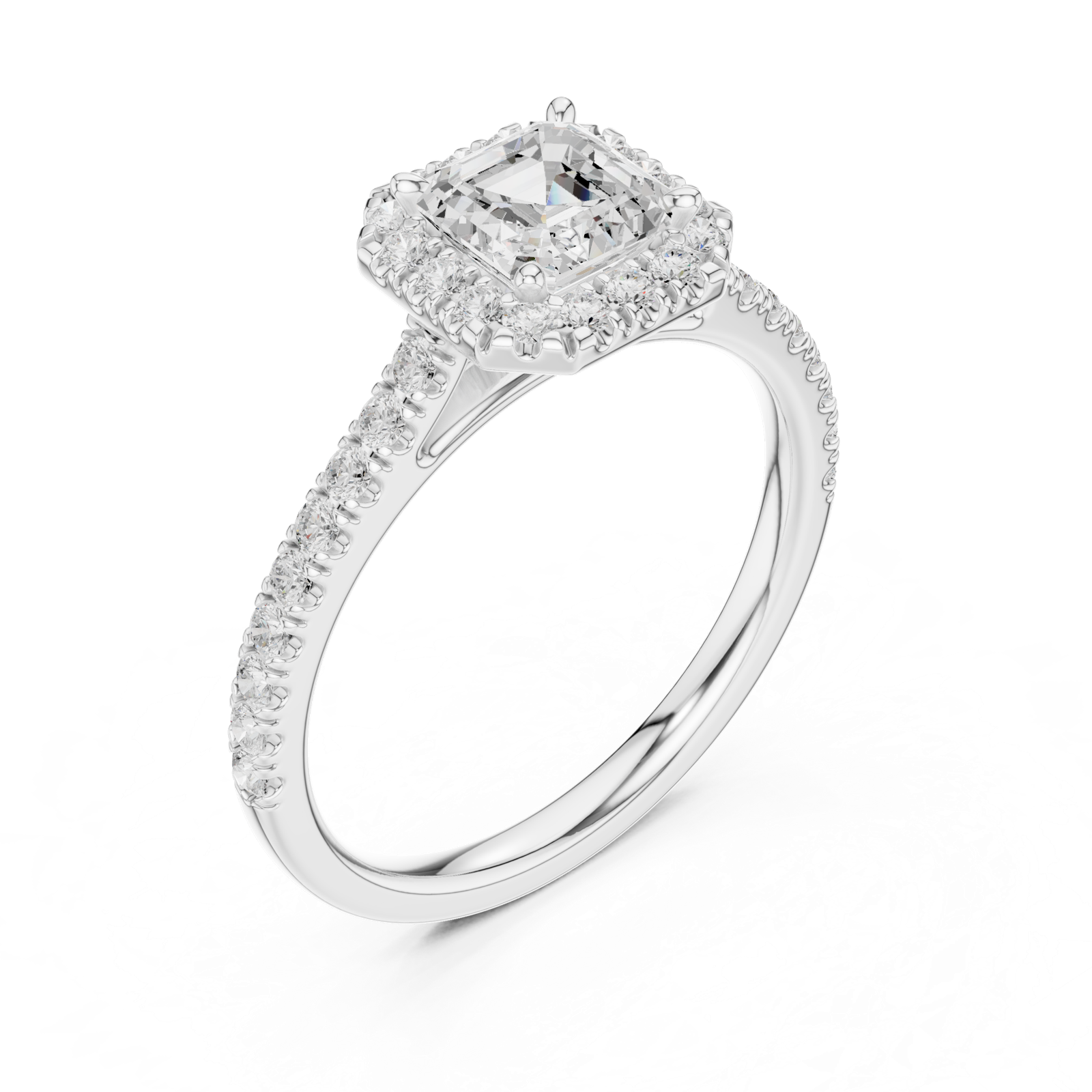 Gold Halo Pave Engagement Ring, Asscher center stone, White Gold, view 2