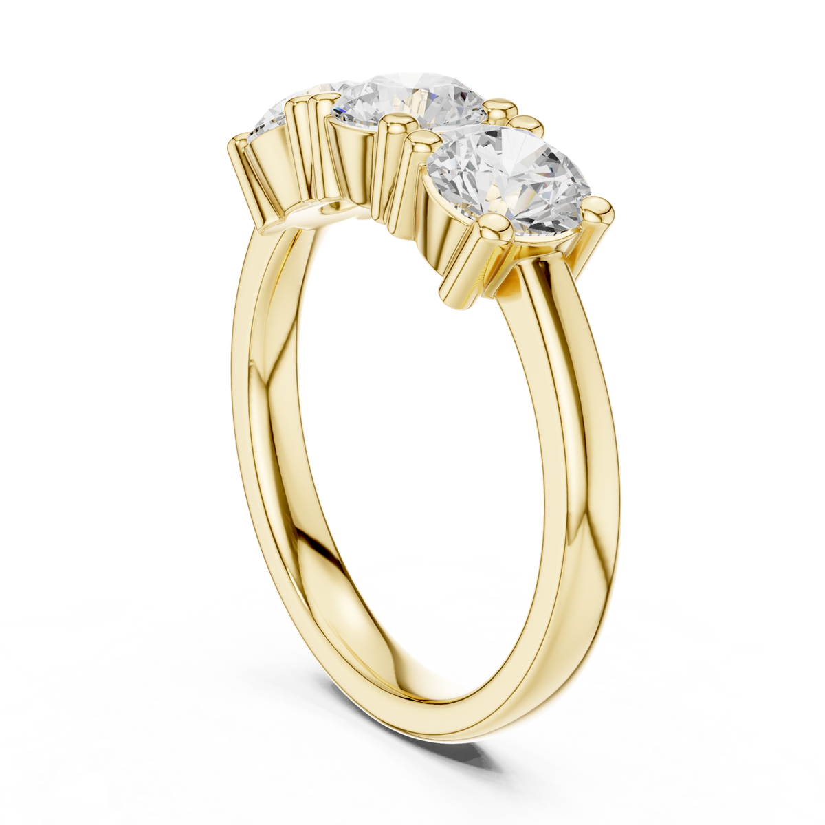 14K Solid Gold Lab Diamond Three-Stone Ring, Yellow Gold, view 1