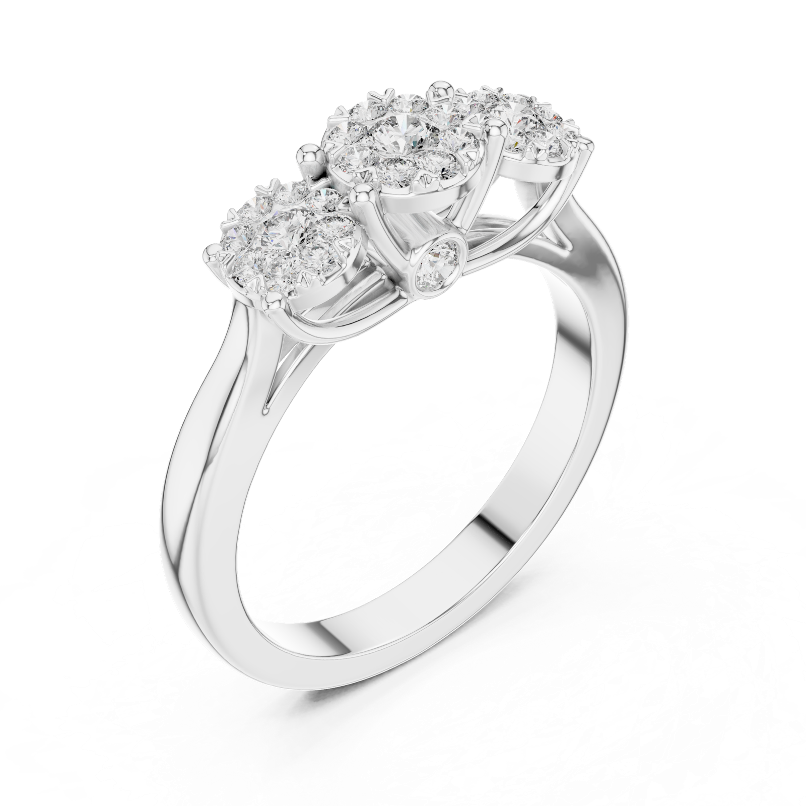 14K Solid Gold Lab Diamond Three-Stone Ring, White Gold, view 2