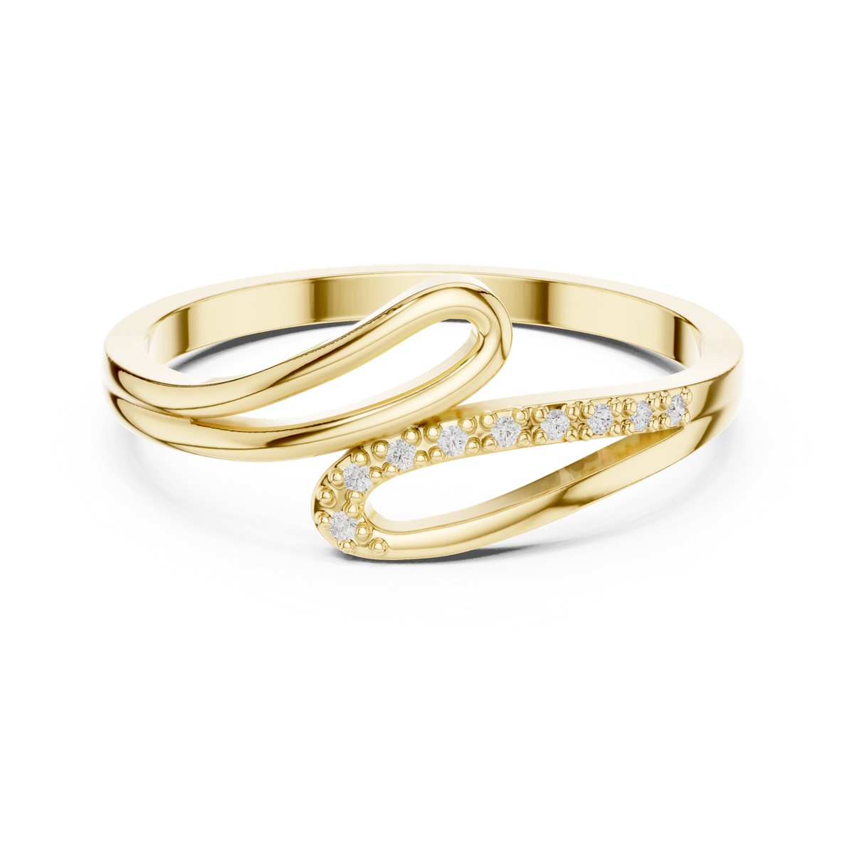 14K Solid Gold Lab Diamond Crossover Ring, Yellow Gold