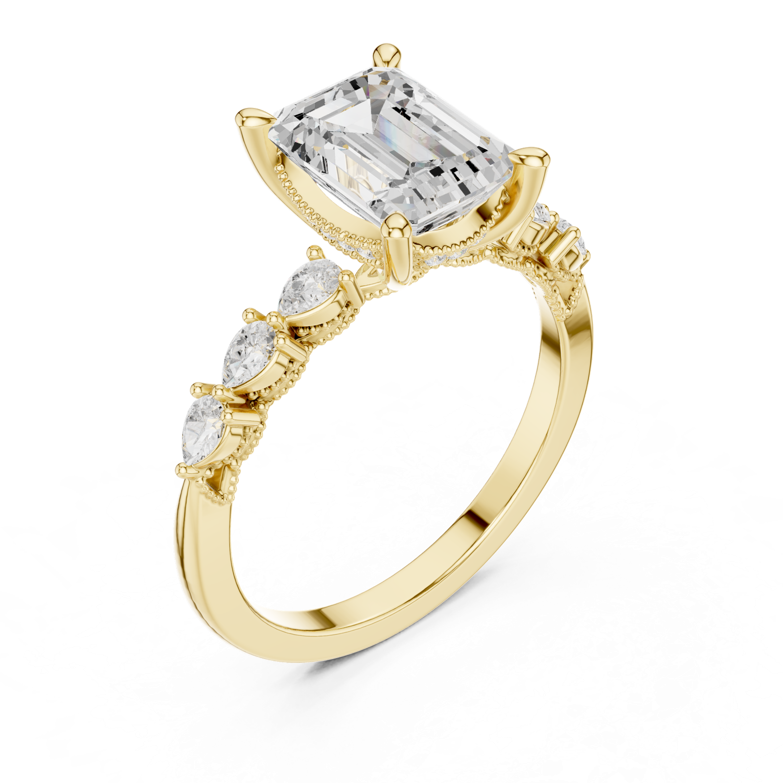 Gold Ring, Emerald center stone, Yellow Gold, view 2