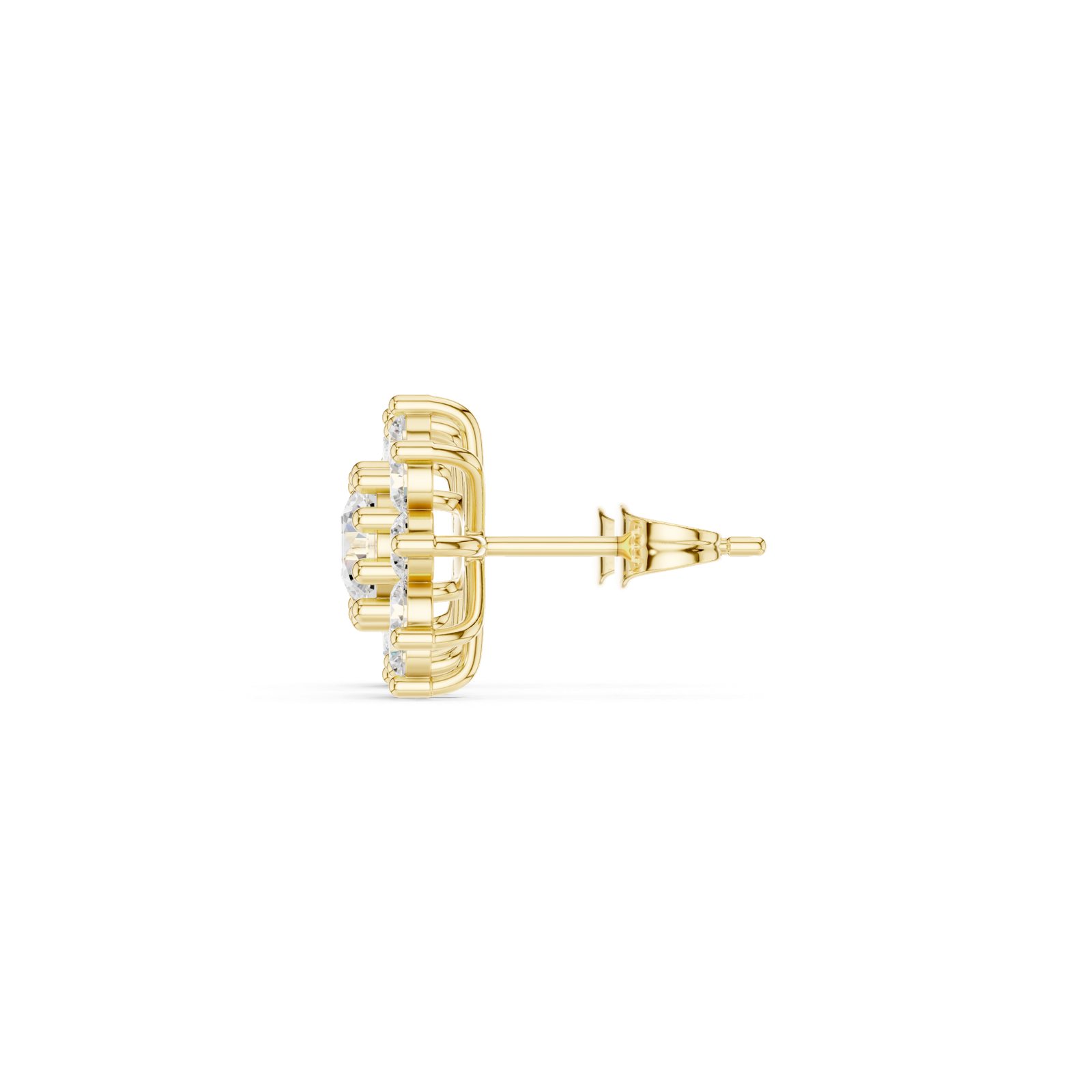 14K Solid Gold Lab Diamond Flower Cluster Earrings, Yellow Gold, view 3