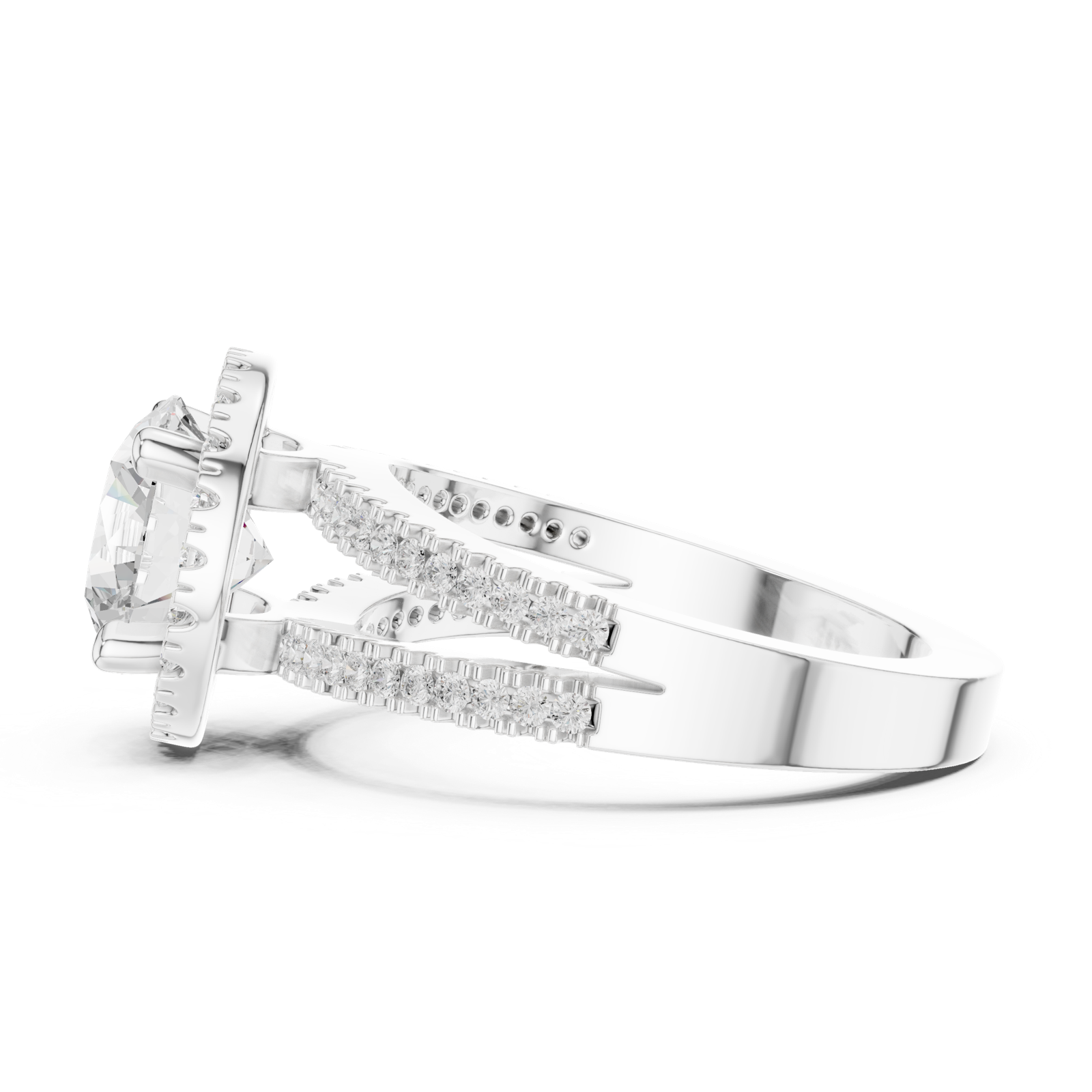 Gold Ring DDLR-350, Round center stone, White Gold, view 3