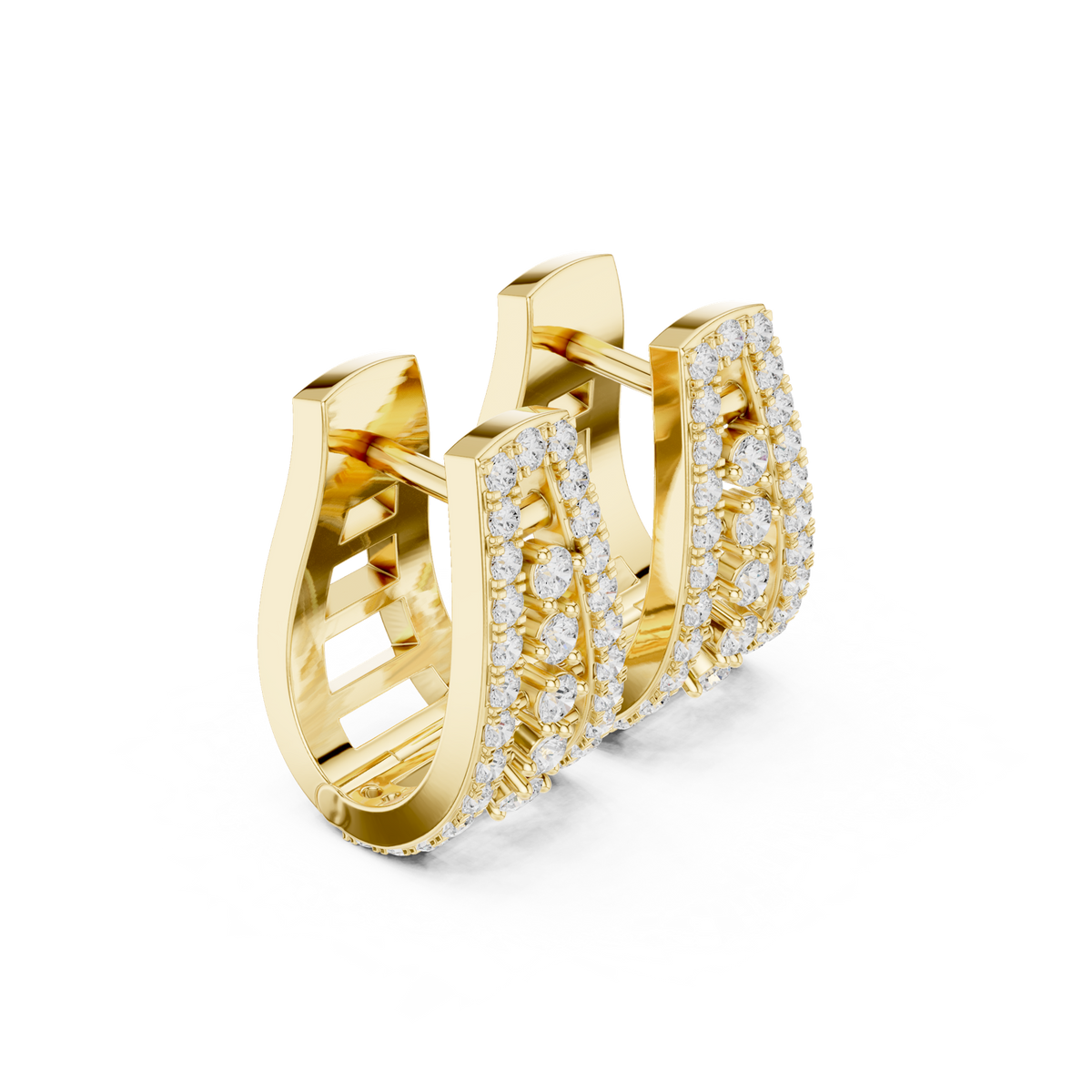 14K Solid Gold Lab Diamond Cluster Earrings, Yellow Gold, view 1