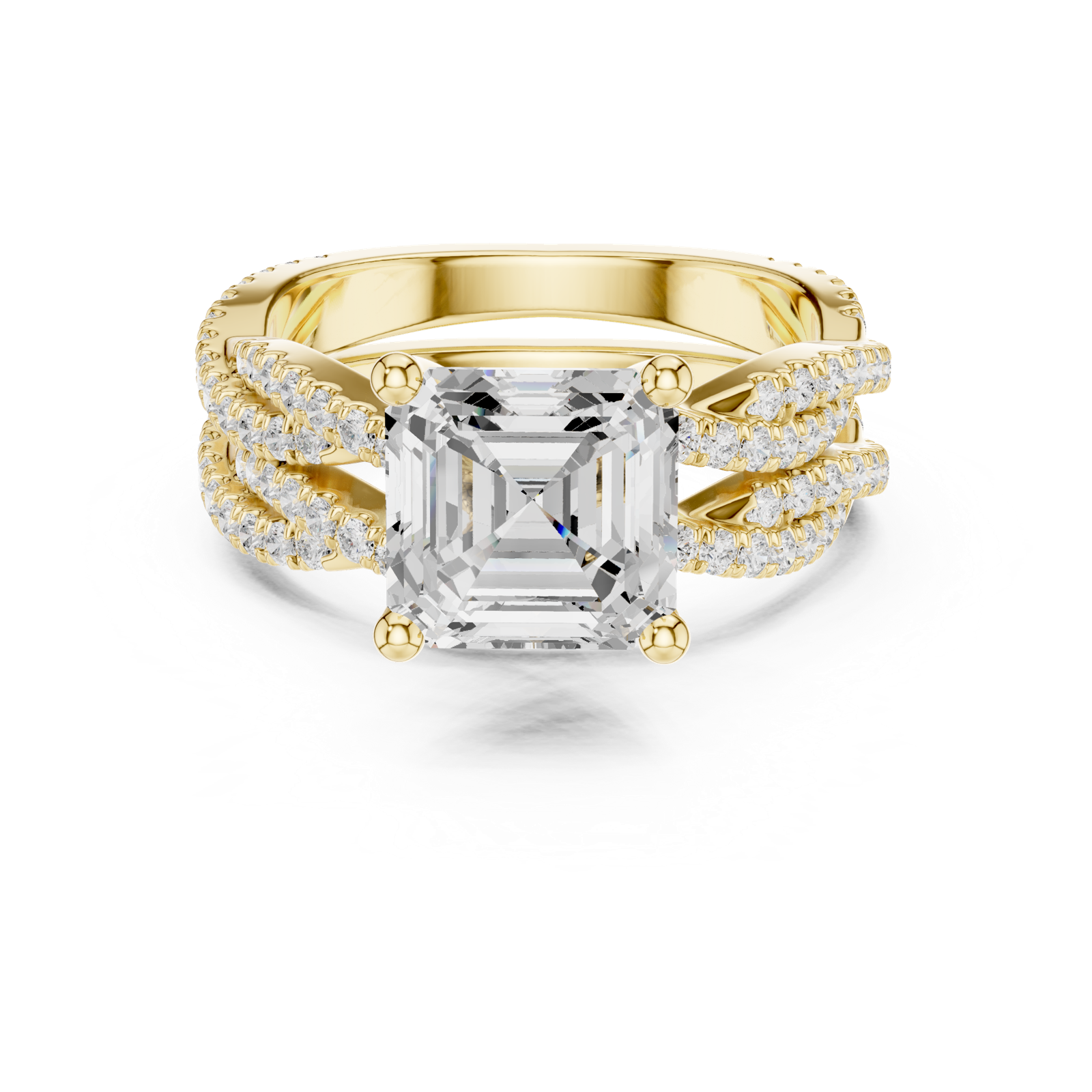 Gold Ring, Asscher center stone, Yellow Gold, view 4