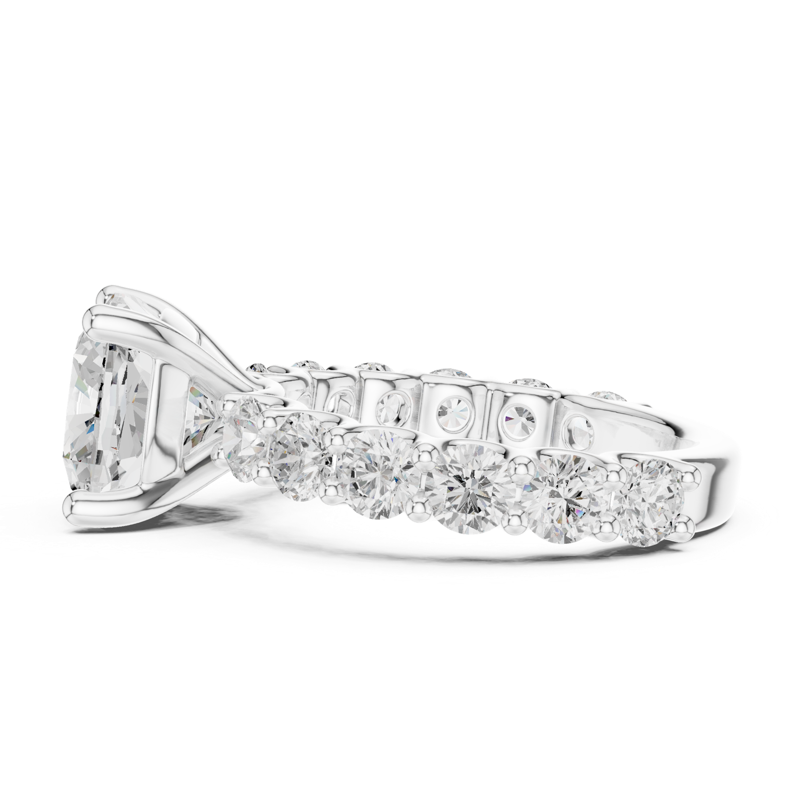 Gold Ring DDLR-087, Cushion center stone, White Gold, view 3