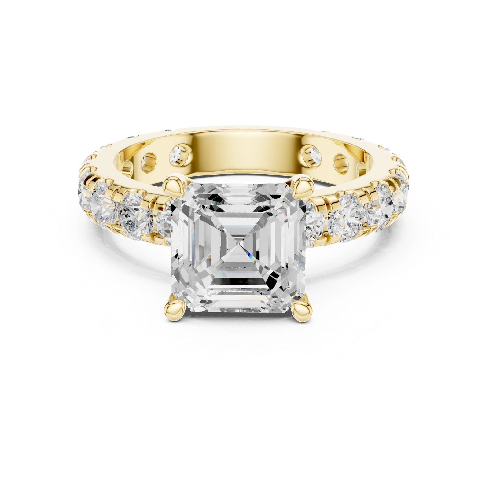 Gold Jewelry, Asscher center stone, Yellow Gold, view 4
