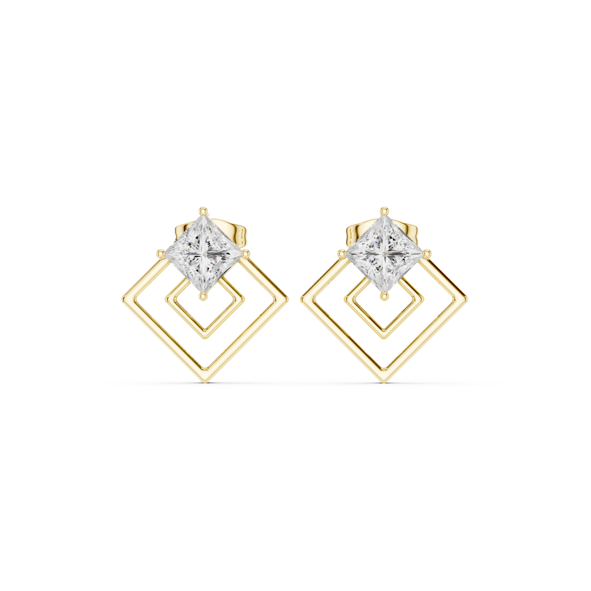 14K Solid Gold Lab Diamond Halo Earrings, Yellow Gold