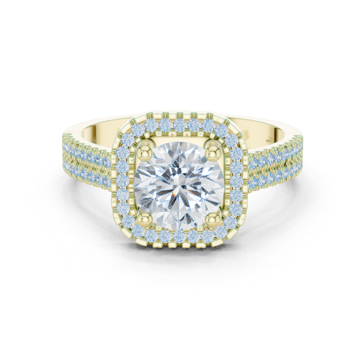 14K Solid Gold Lab Diamond Halo Ring, Yellow Gold