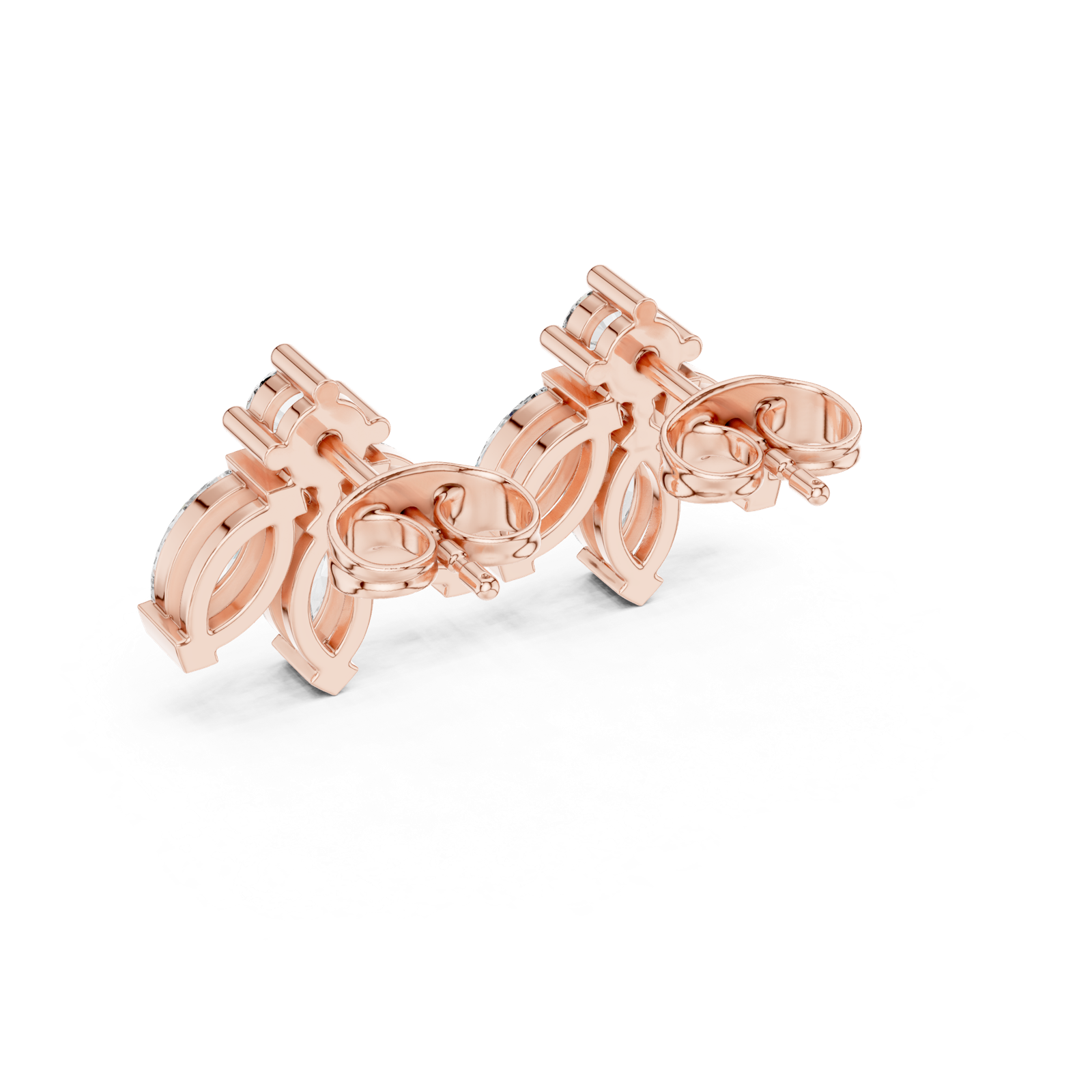 14K Solid Gold Lab Diamond Flower Cluster Earrings, Rose Gold, view 3