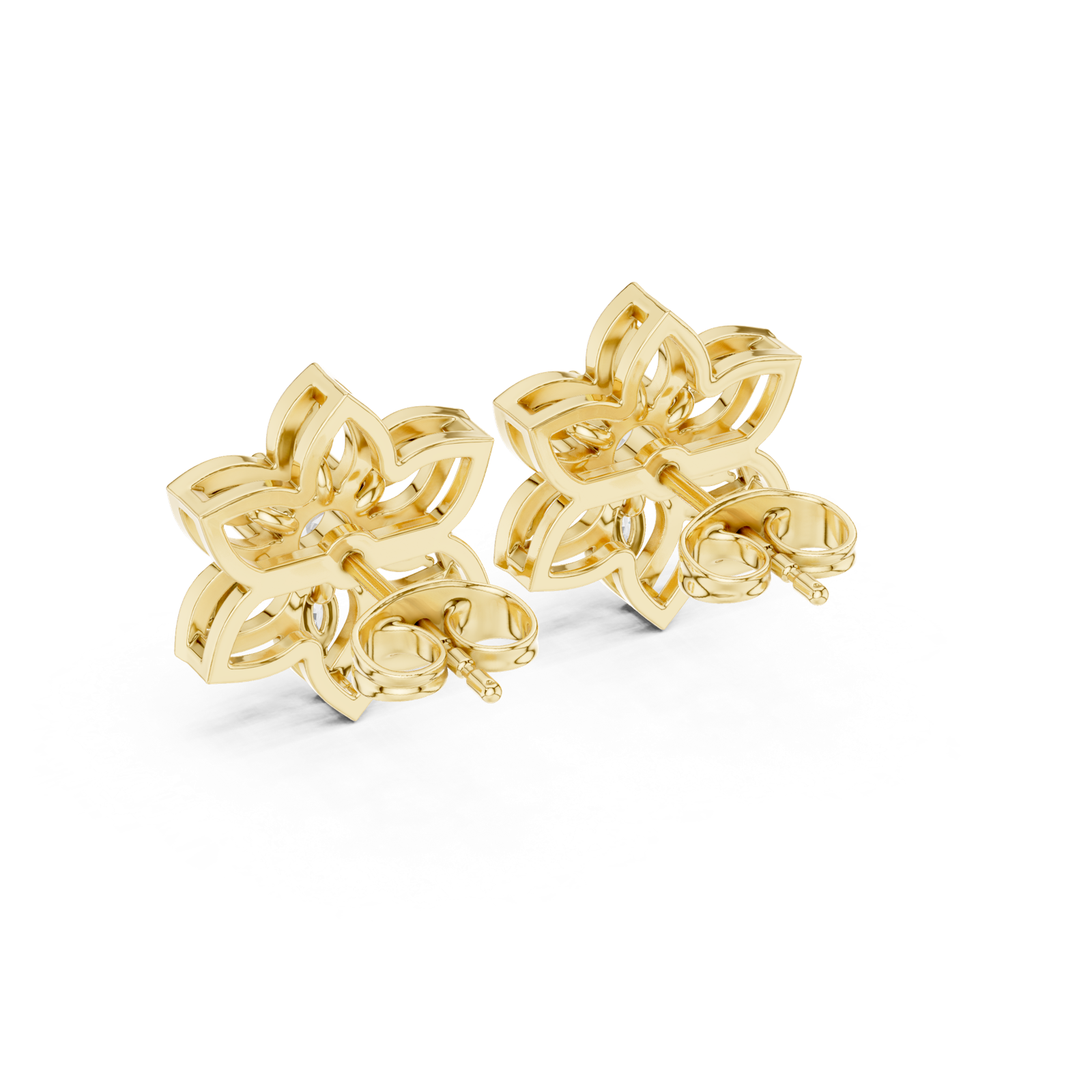 14K Solid Gold Lab Diamond Flower Cluster Earrings, Yellow Gold, view 3