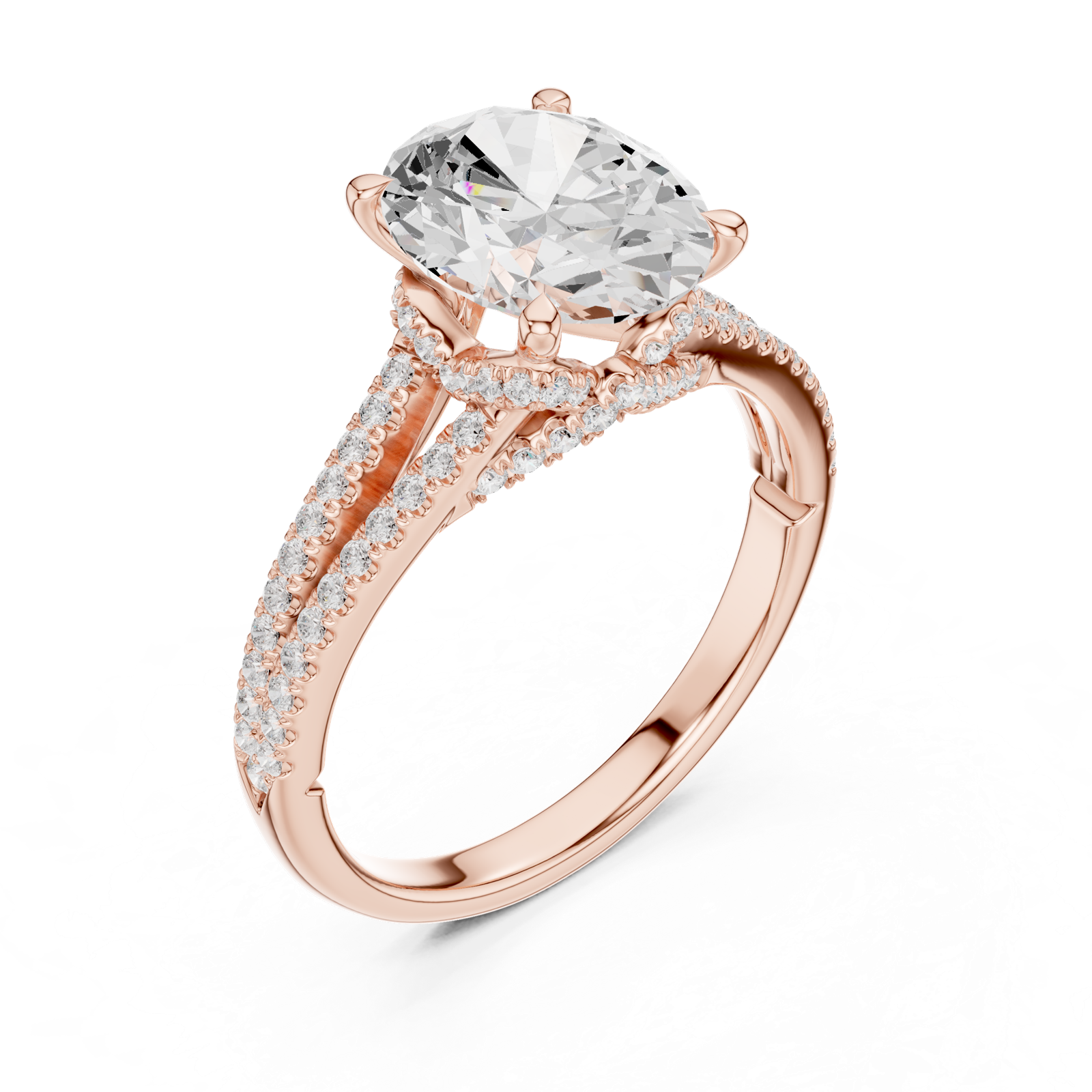 Gold Ring DDLR-252, Oval center stone, Rose Gold, view 2