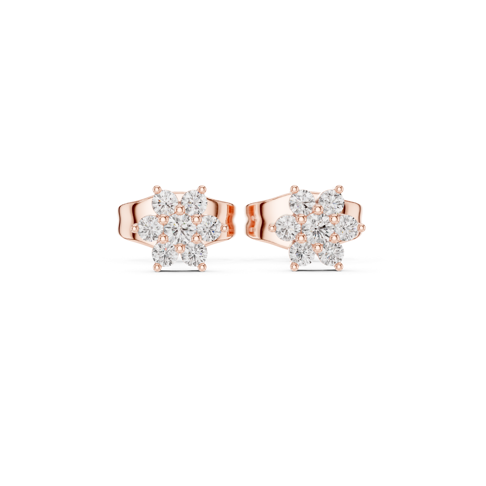 14K Solid Gold Lab Diamond Flower Cluster Earrings, Rose Gold